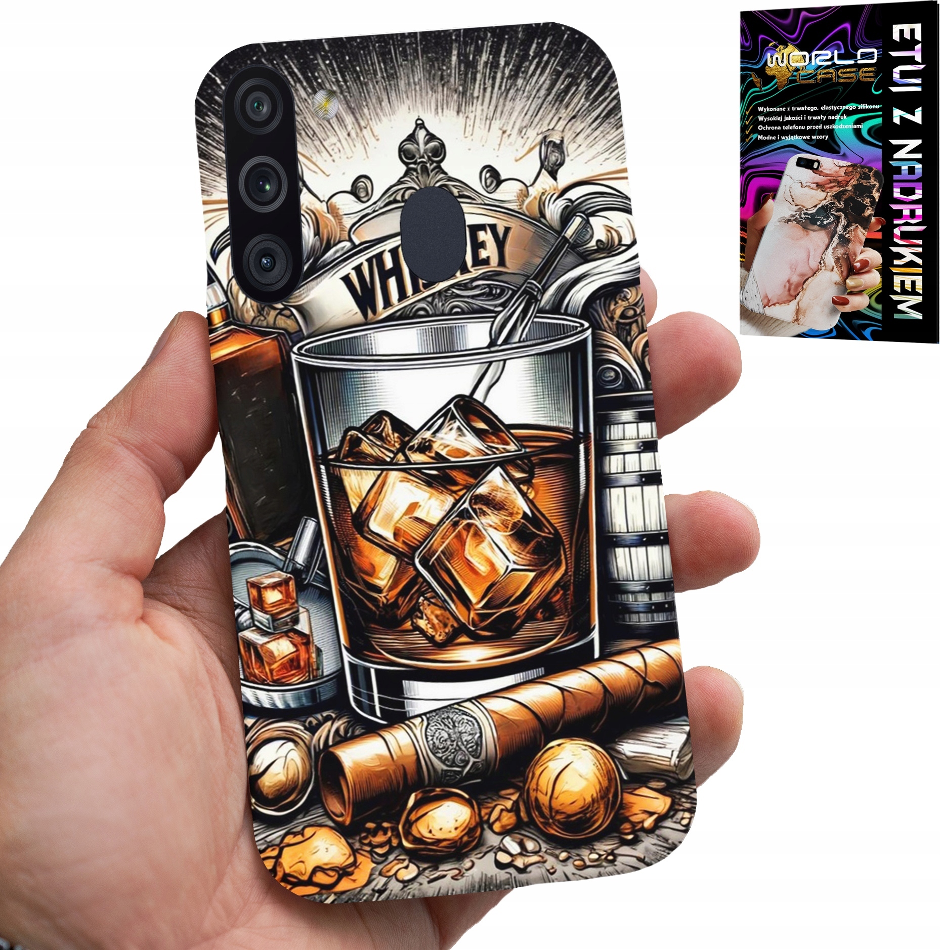 ETUI DO SAMSUNG GALAXY A21 - WHISKY CYGARO WZORY DLA MĘŻCZYZN PLECKI