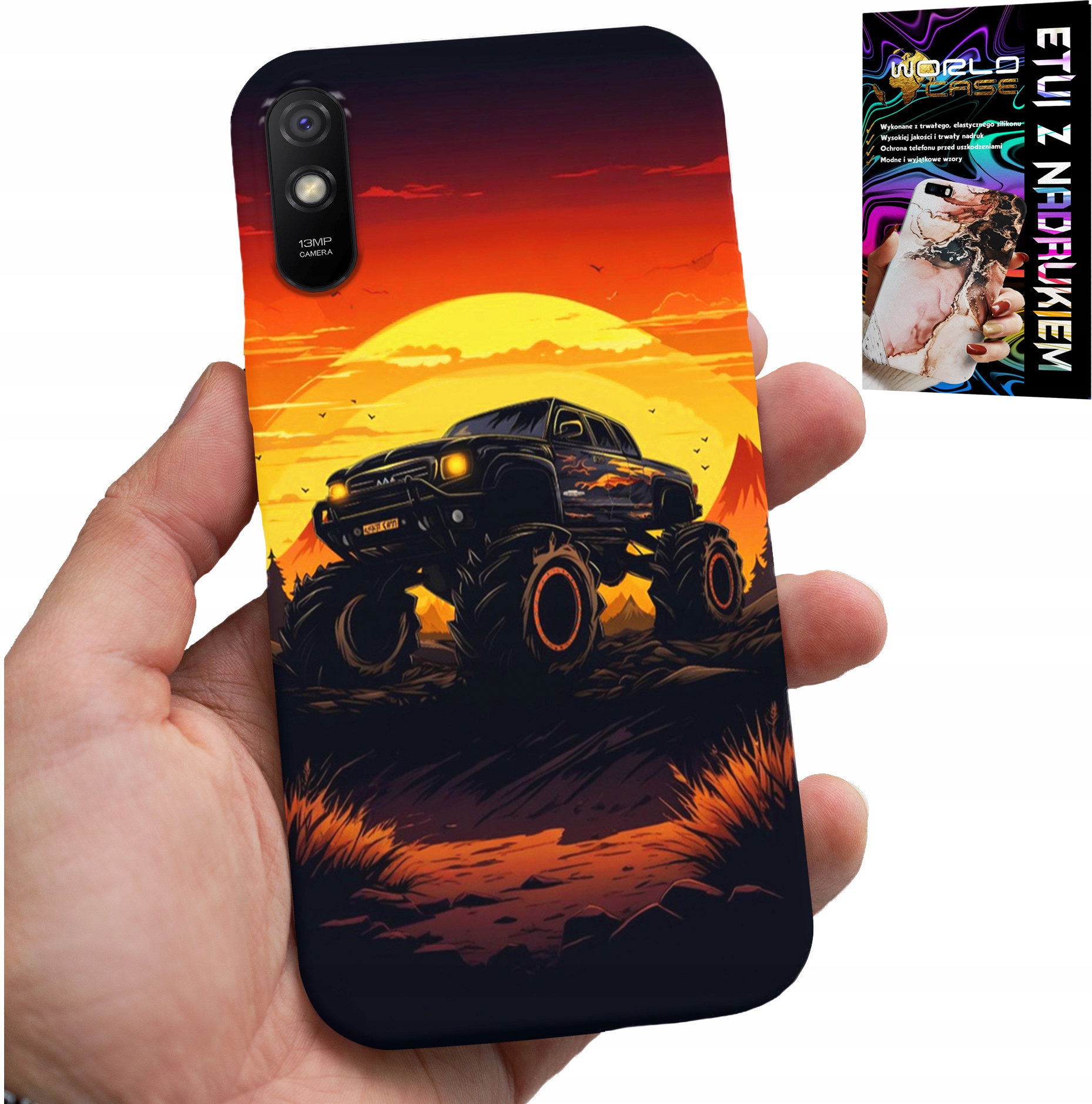 ETUI DO XIAOMI REDMI 9A - MONSTERTRUCK, CIĘŻARÓWKA, WZORY + SZKŁO