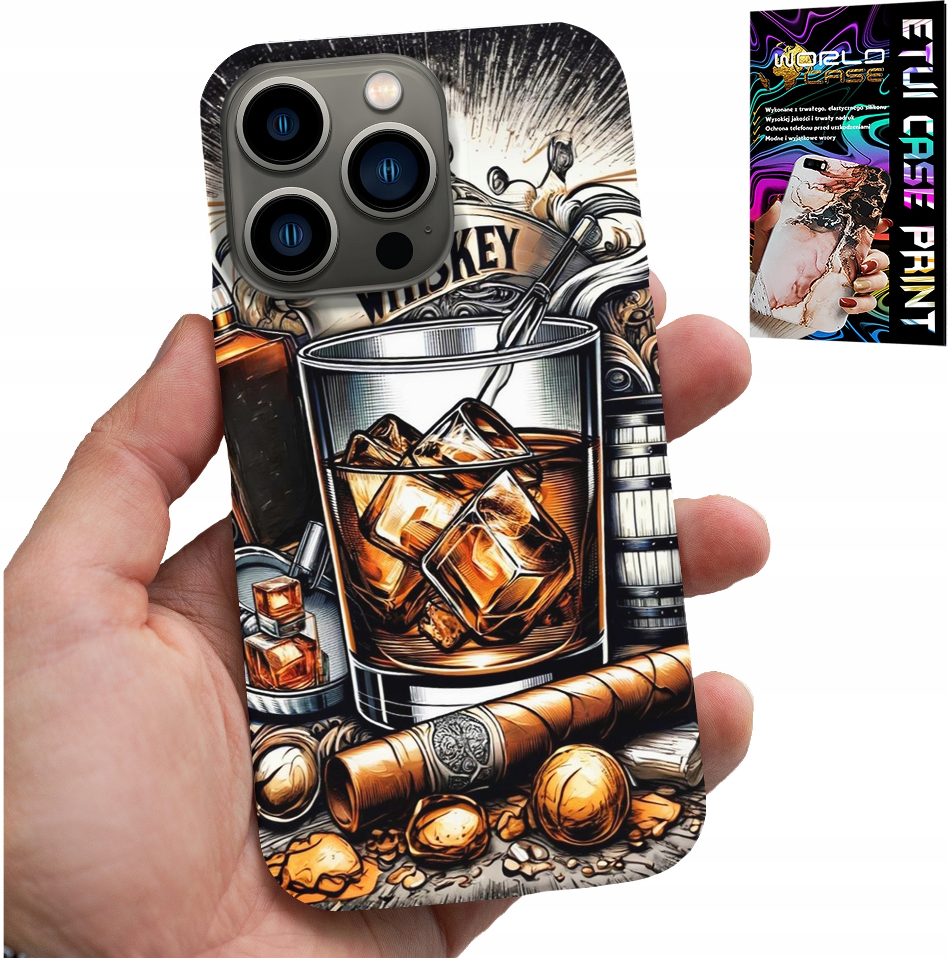 ETUI DO IPHONE 14 PRO MAX - WHISKY CYGARO WZORY DLA MĘŻCZYZN PLECKI