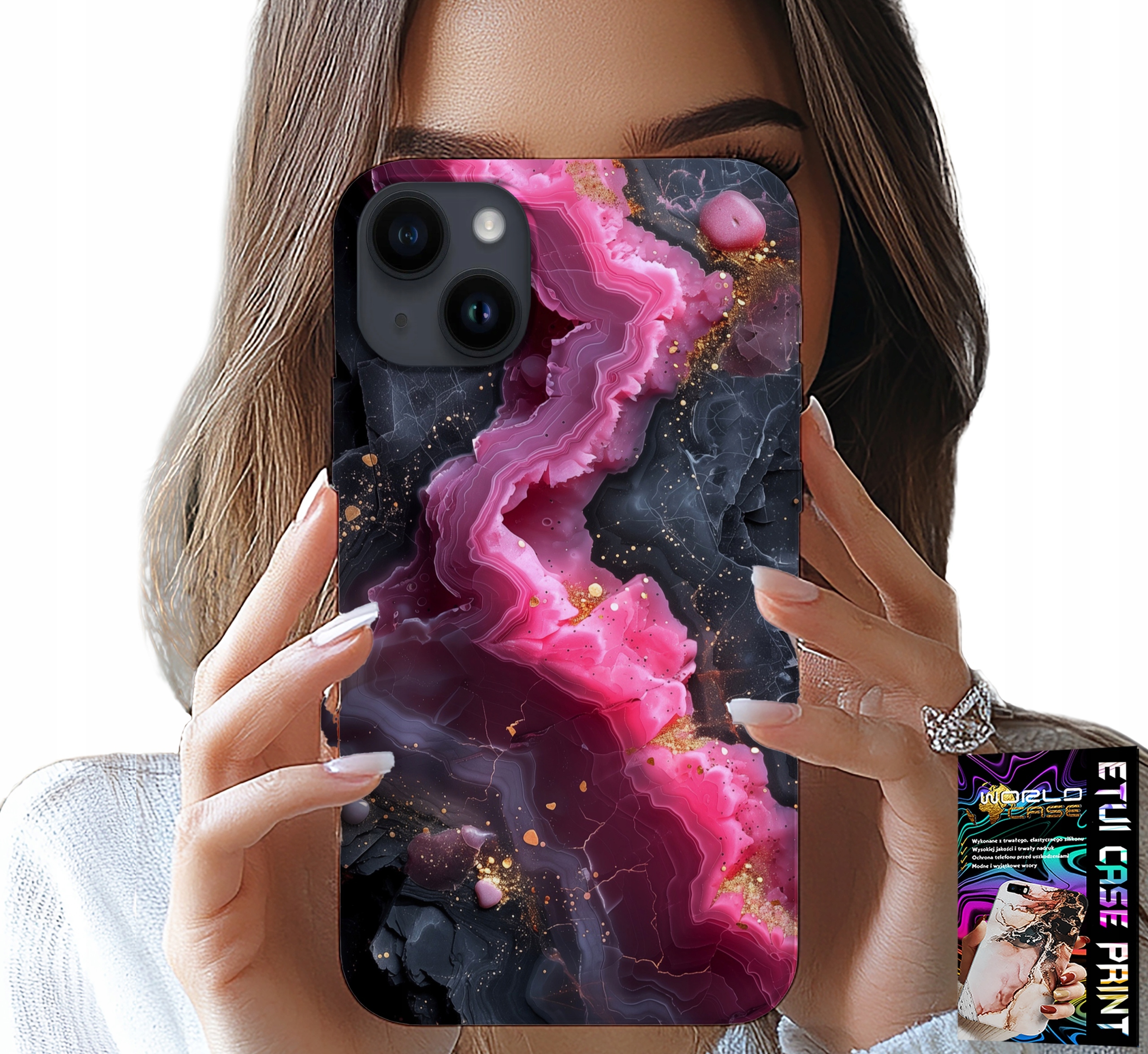 ETUI DO IPHONE 14 - RÓŻOWY MARMUREK PLECKI, MODNE WZORY