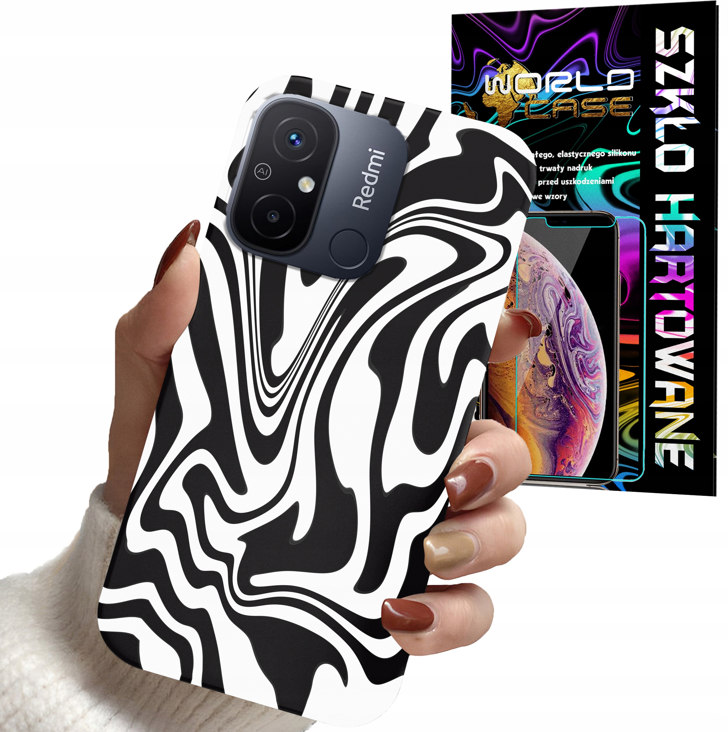 ETUI DO XIAOMI REDMI 12C - ABSTRAKCJA ZEBRA MODNE WZORY DLA KOBIET + SZKŁO