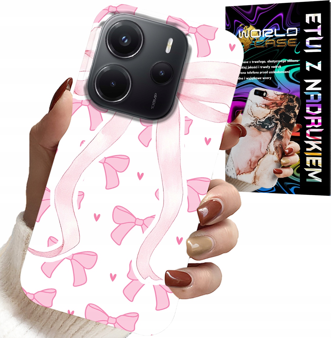 ETUI DO XIAOMI NOTE 14 4G - RÓŻOWE WSTAZKI WSTĄZKA MODNE WZORY CASE