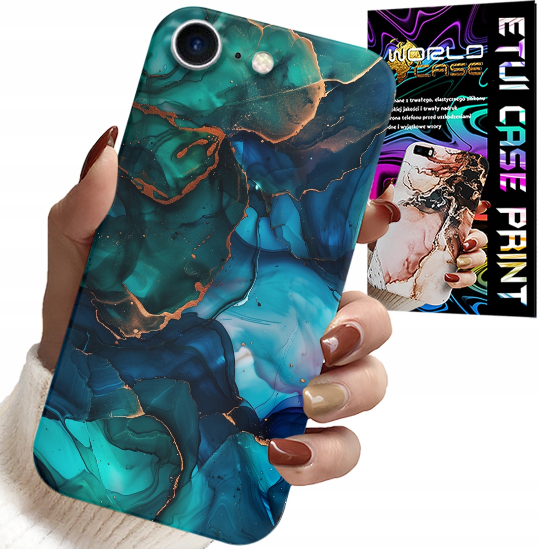 ETUI DO IPHONE SE / SE2 - NIEBIESKO ZIELONY MARMUREK PLECKI WZORY