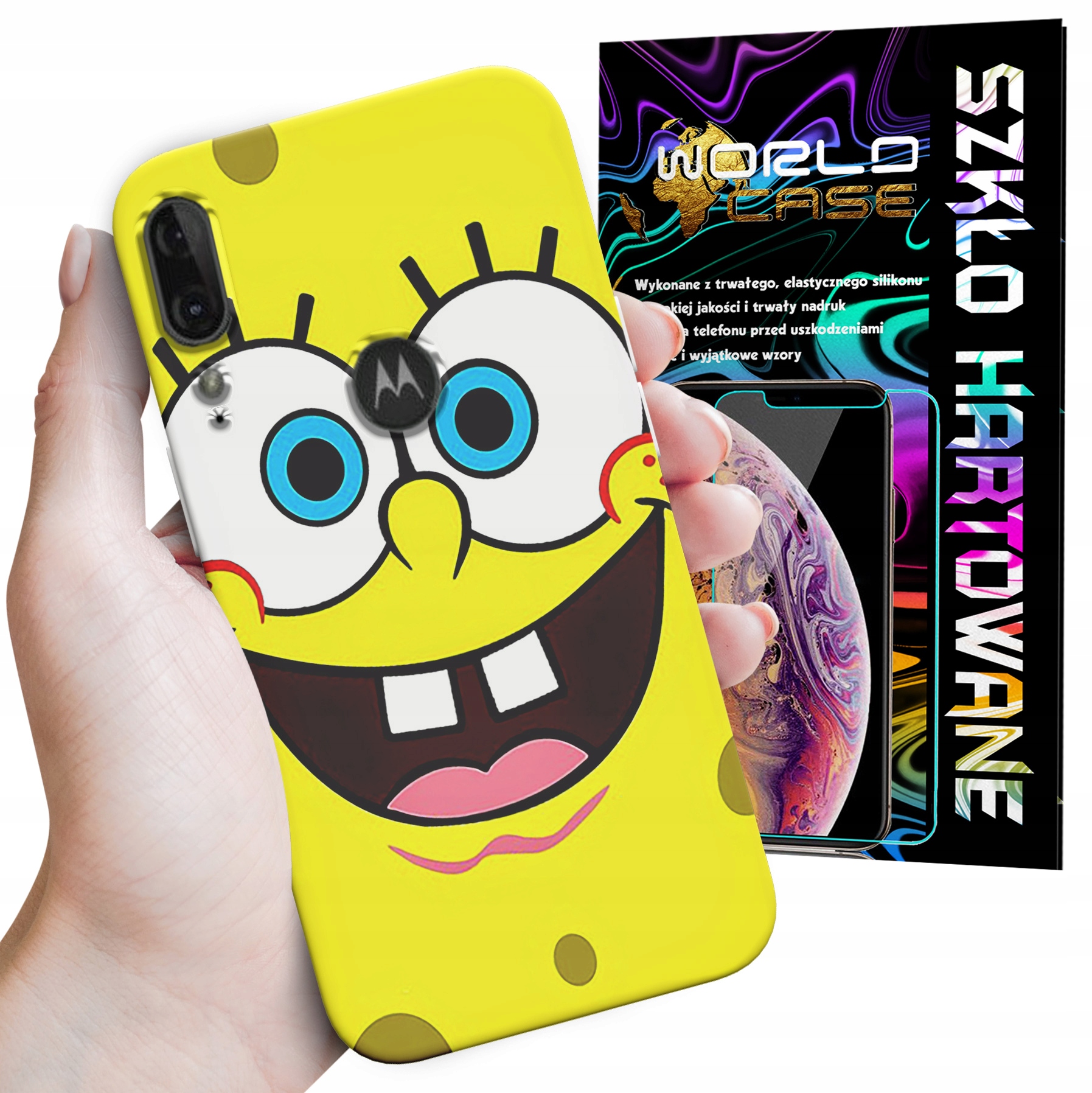 ETUI DO MOTOROLA E6 PLUS - SPONGEBOB BAJKI GRY WYBÓR PLECKI + SZKŁO