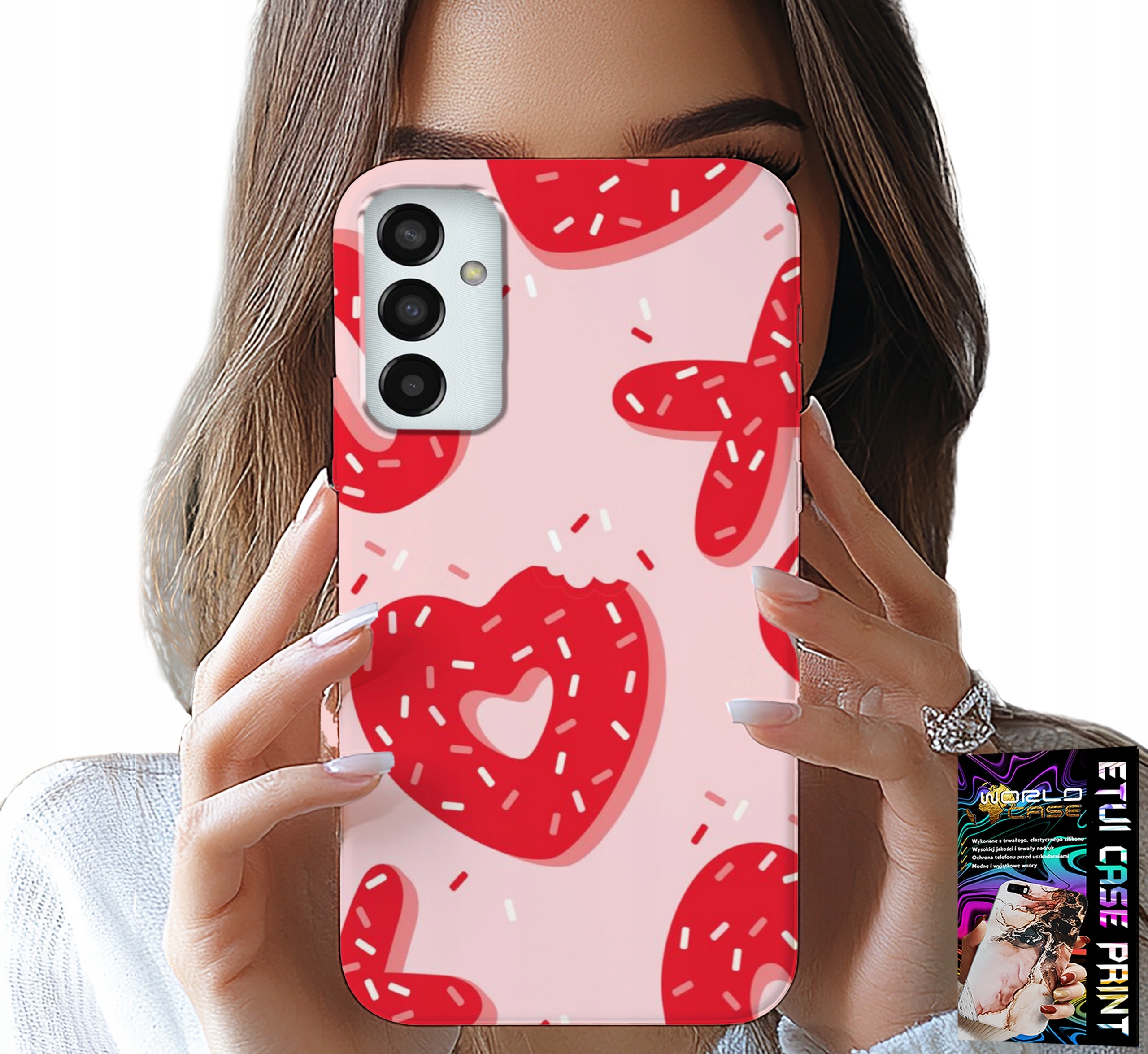 ETUI DO SAMSUNG GALAXY M23 - KOBIECE, MODNE WZORY XOXO SERCE + SZKŁO