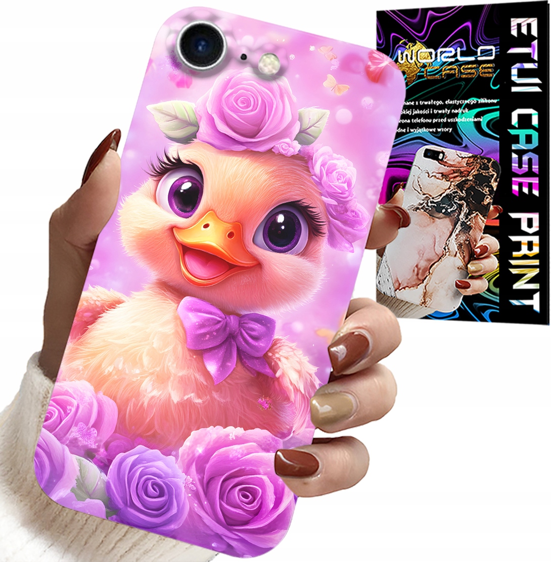 ETUI DO IPHONE 7 / 8 / SE2 - SŁODKA KACZUCHA, KACZKA NA RÓŻOWYM TLE