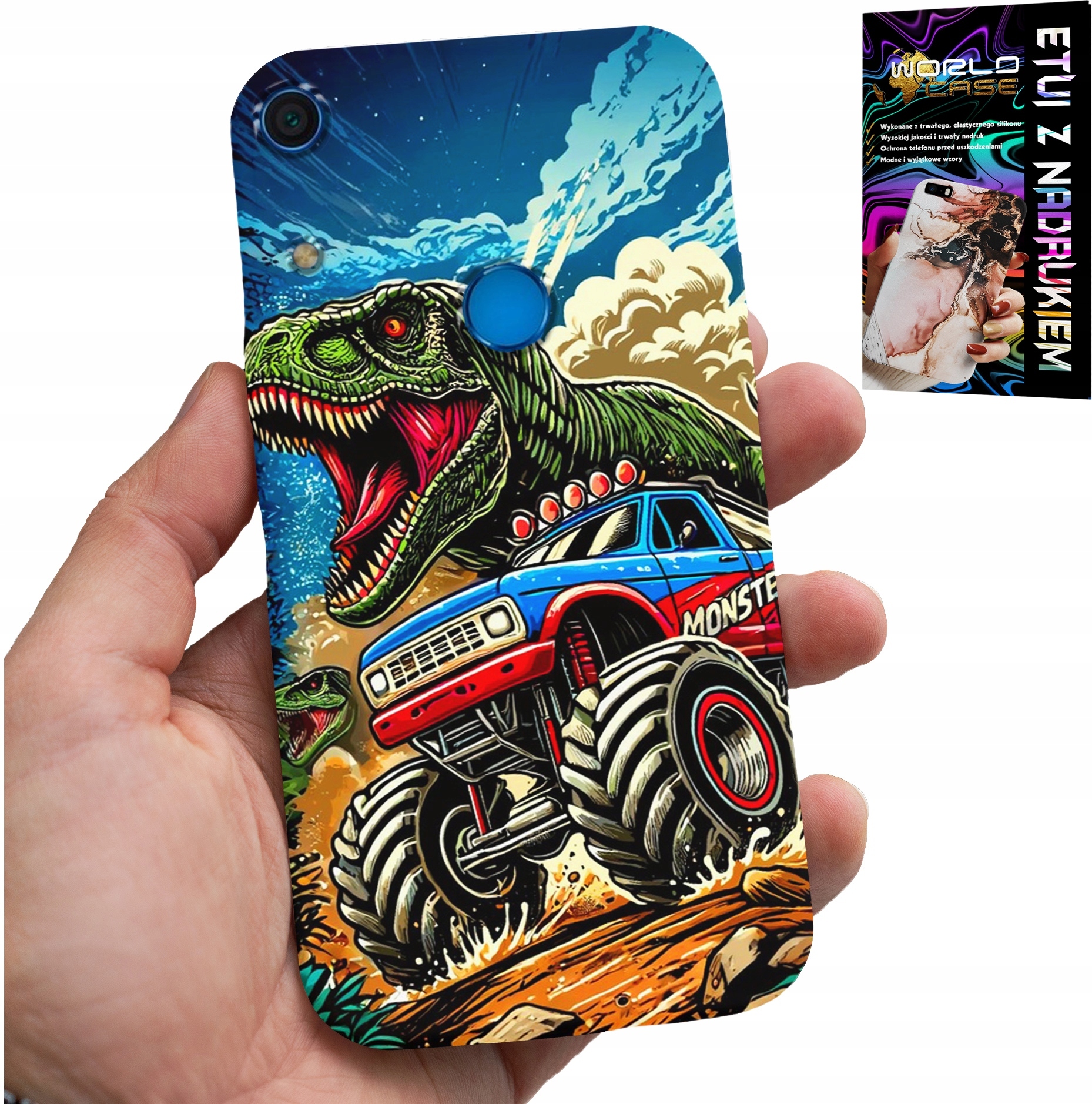 ETUI DO HUAWEI Y6S -DINOZAUR W MONSTERTRUCKU WZORY DLA DZIECI
