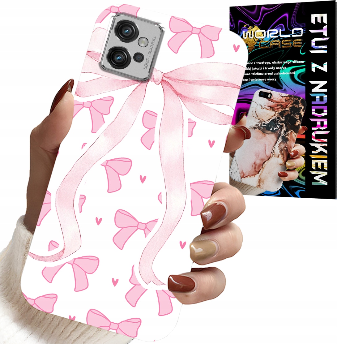 ETUI DO MOTOROLA G32 - RÓŻOWE WSTAZKI WSTĄZKA MODNE WZORY CASE