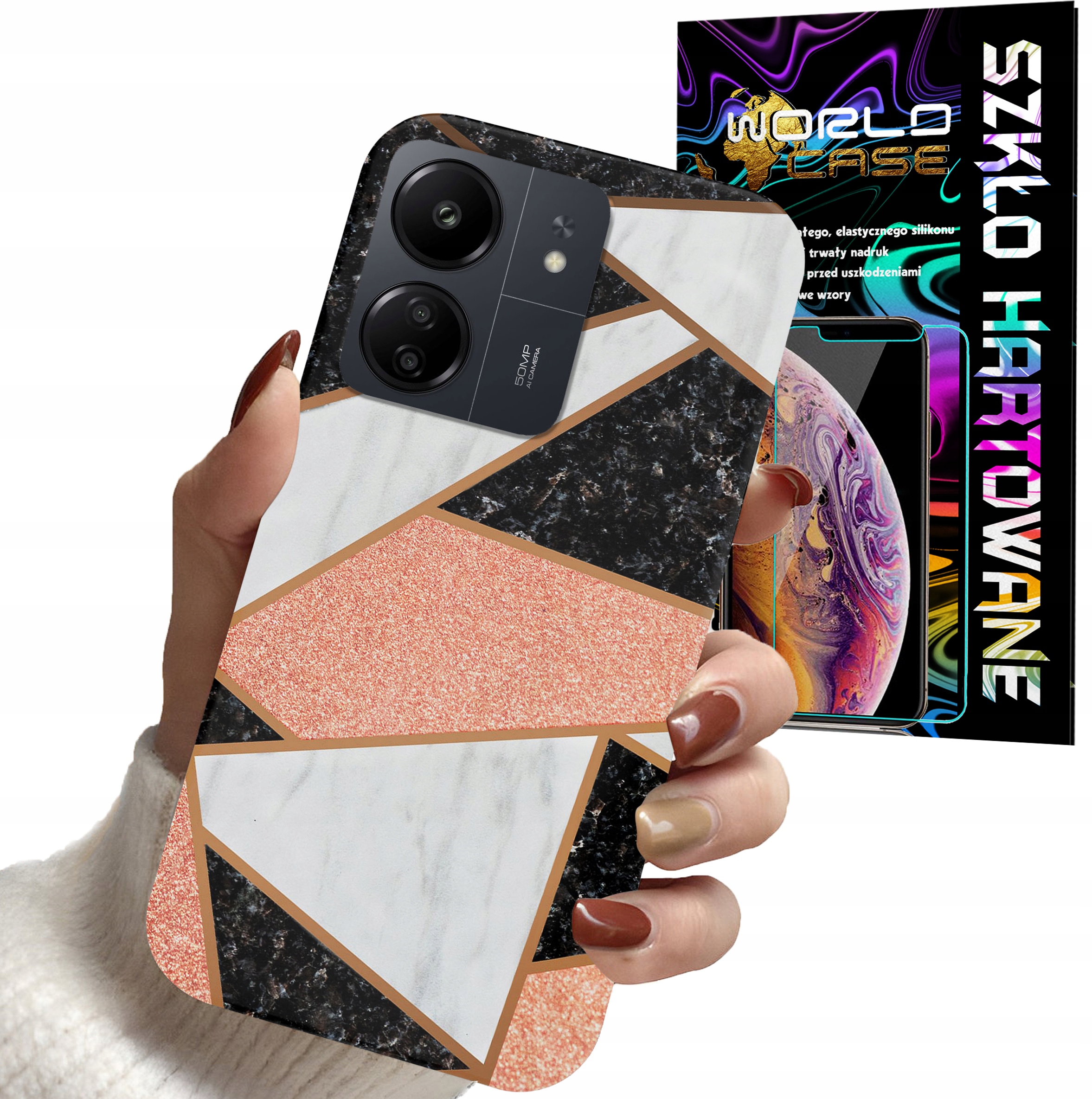 ETUI DO XIAOMI REDMI 13C - GEOMETRYCZNE WZORY DLA KOBIET PLECKI + SZKŁO