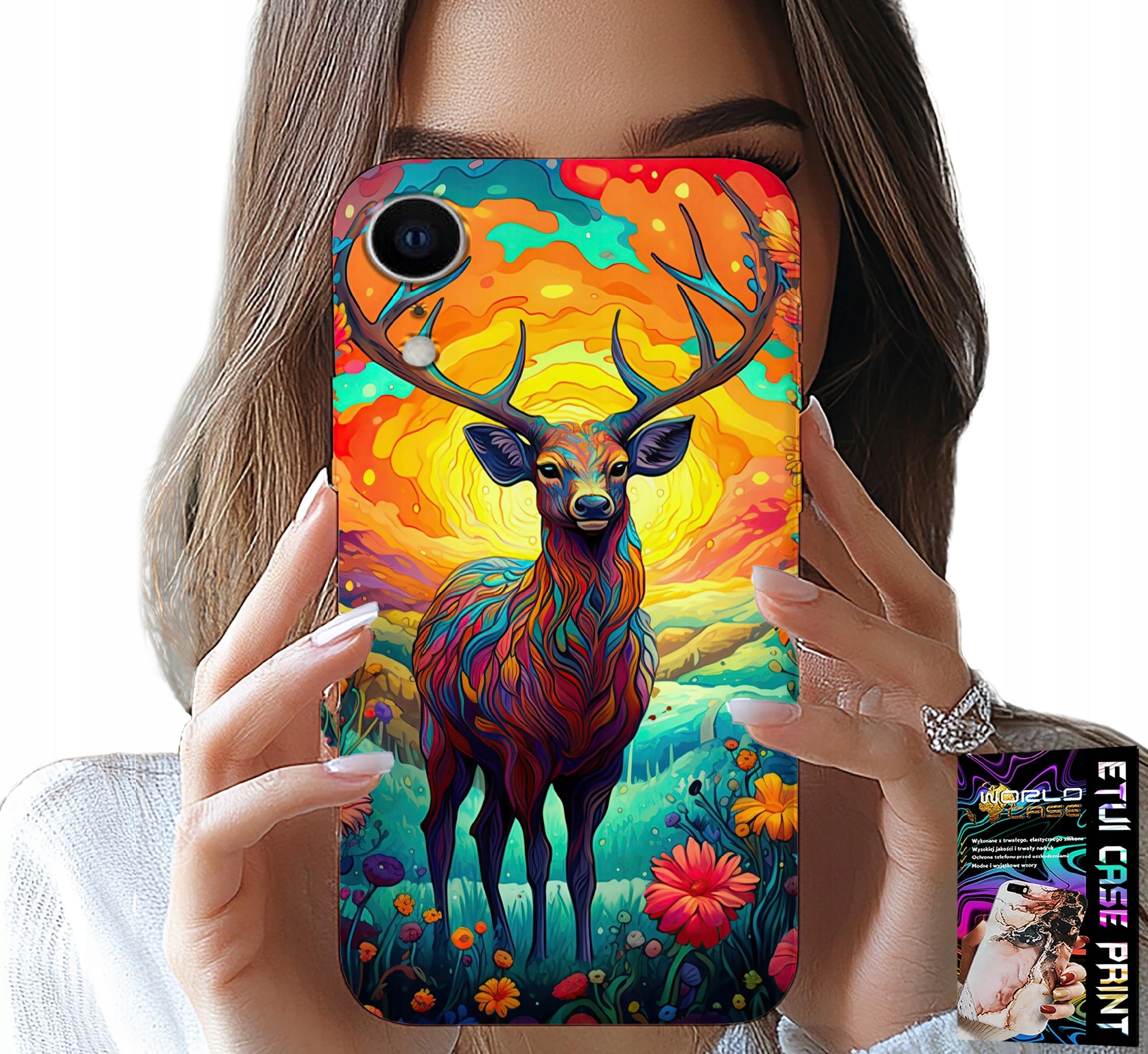 ETUI DO IPHONE XR - KOLOROWE WZORY JELEŃ ŁOŚ ZWIERZĘTA LEŚNE