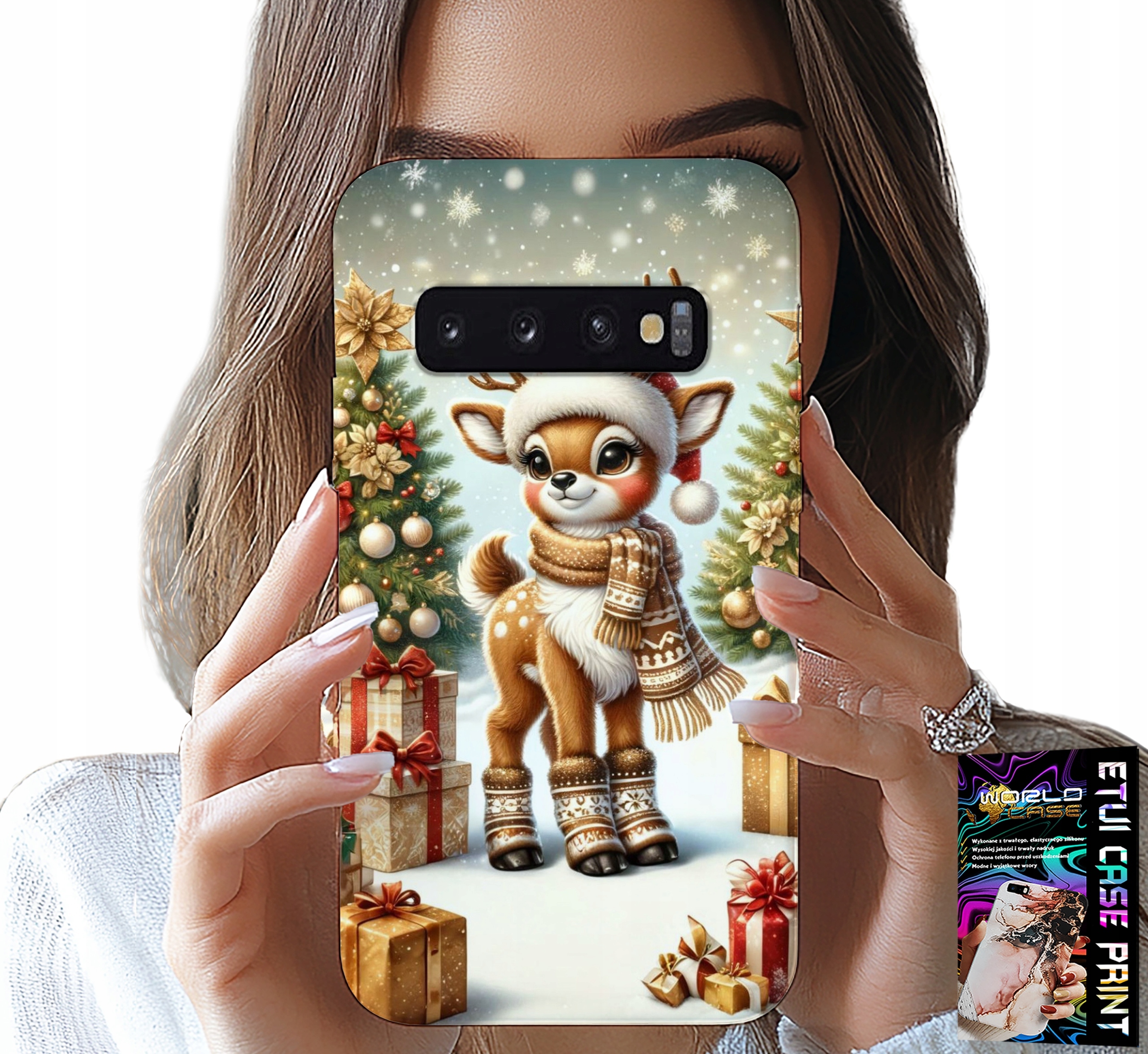 ETUI DO SAMSUNG GALAXY S10 PLUS - RENIFER, WZORY BOŻONARODZENIOWE + FOLIA