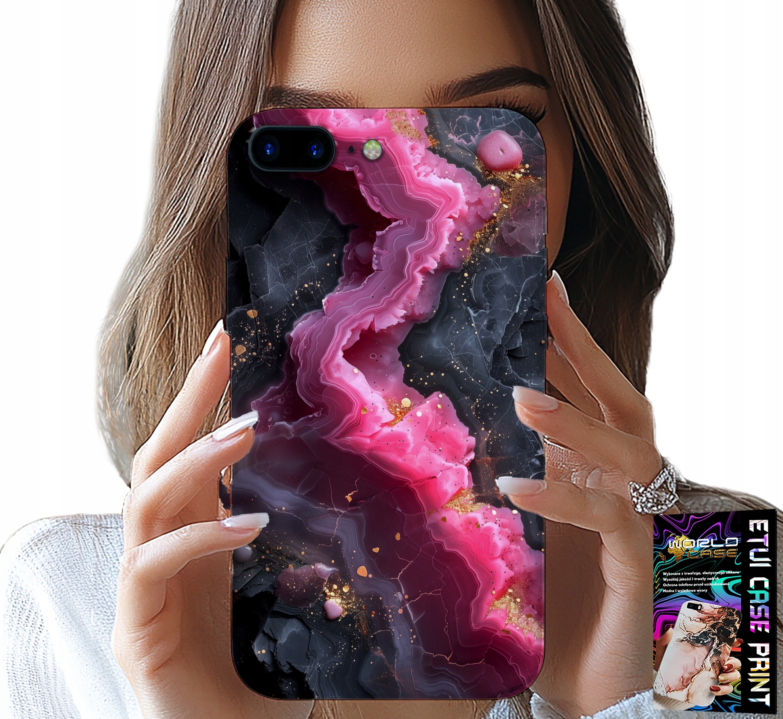 ETUI DO IPHONE ( 7 PLUS ) - RÓŻOWY MARMUREK PLECKI, MODNE WZORY