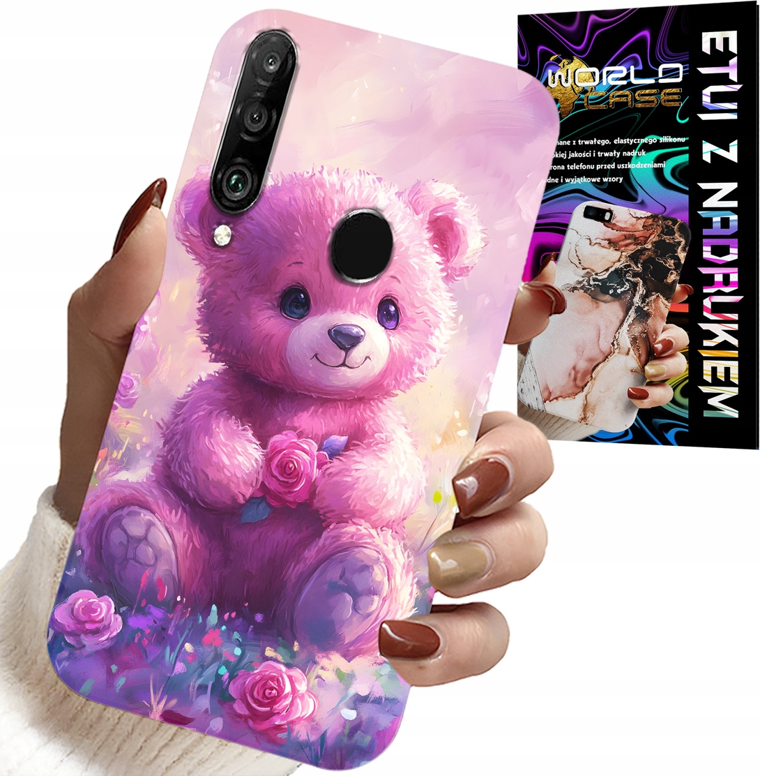ETUI DO HUAWEI P30 LITE - SŁODKI MIŚ NA RÓŻOWYM TLE, CASE + SZKŁO