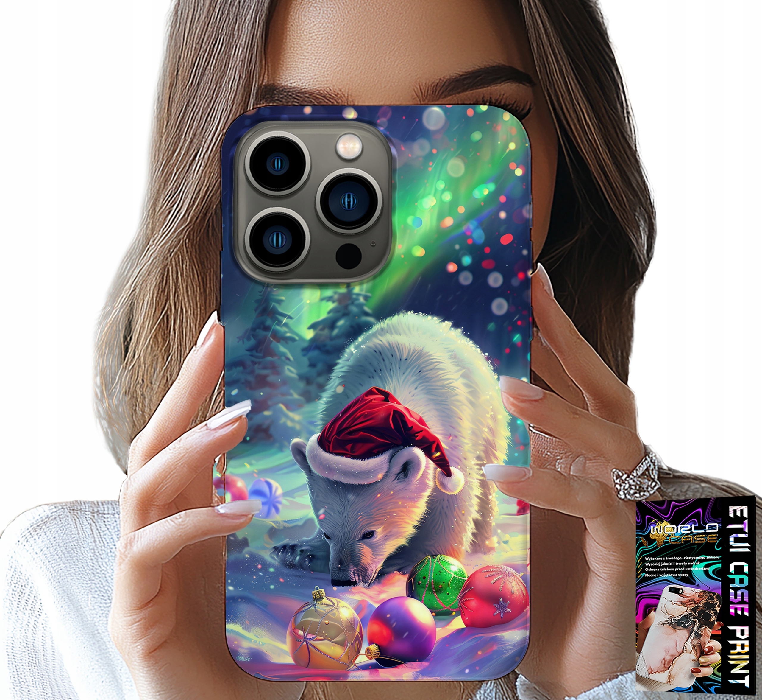 ETUI DO IPHONE 16 PRO - ŚWIĄTECZNY NIEDŹWIEDŹ BOMBKI CASE +FOLIA