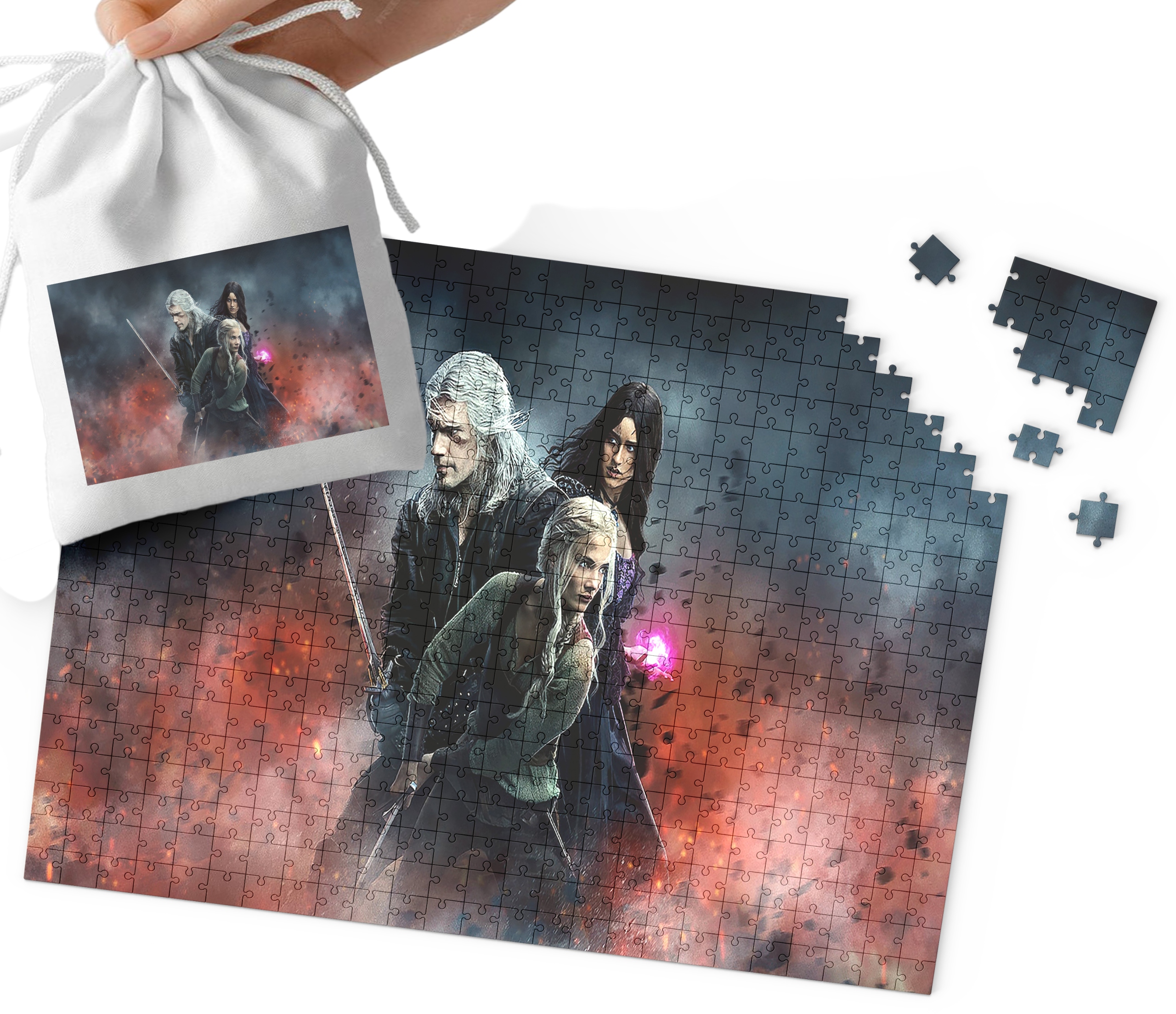 PUZZLE - WIEDZMIN WZORY Z BAJEK I GIER PREZENT DLA DZIECI 120el + WORECZEK