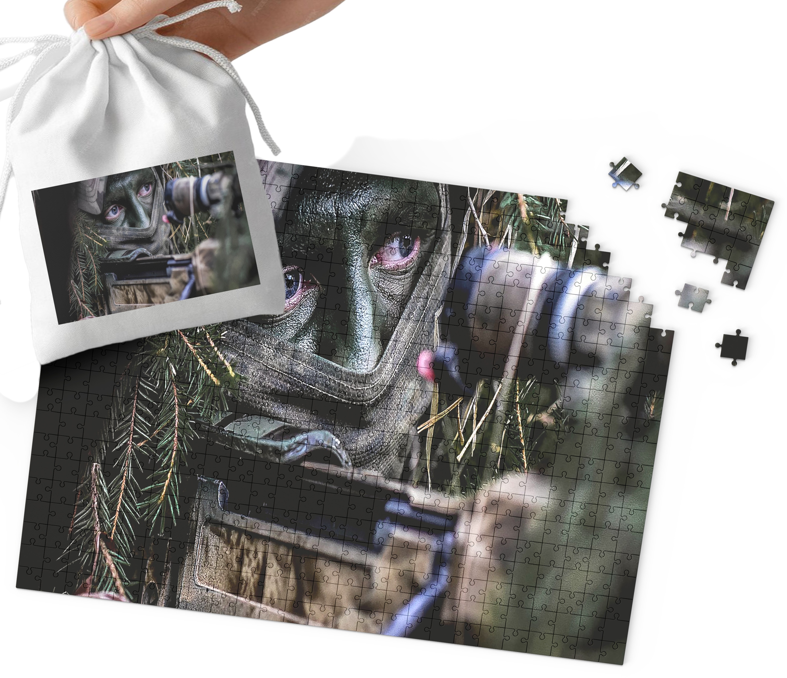 PUZZLE - WOJSKO CZOŁGI MILITARIA WZORY DLA CHŁOPCA 96EL + WORECZEK