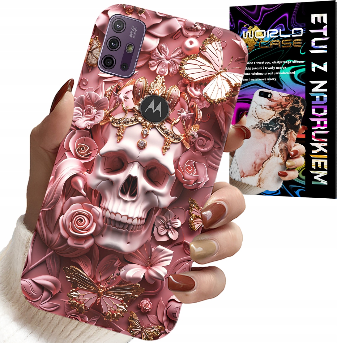 ETUI DO MOTOROLA MOTO G10 POWER - KOBIECE, MODNE WZORY, CZASZKA W RÓŻE