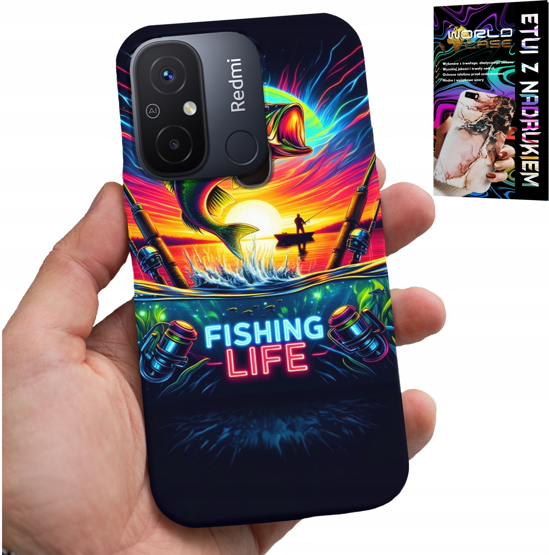 ETUI DO XIAOMI REDMI 12C - WZORY WĘDKARSKIE RYBY POŁÓW WĘDKA PLECKI
