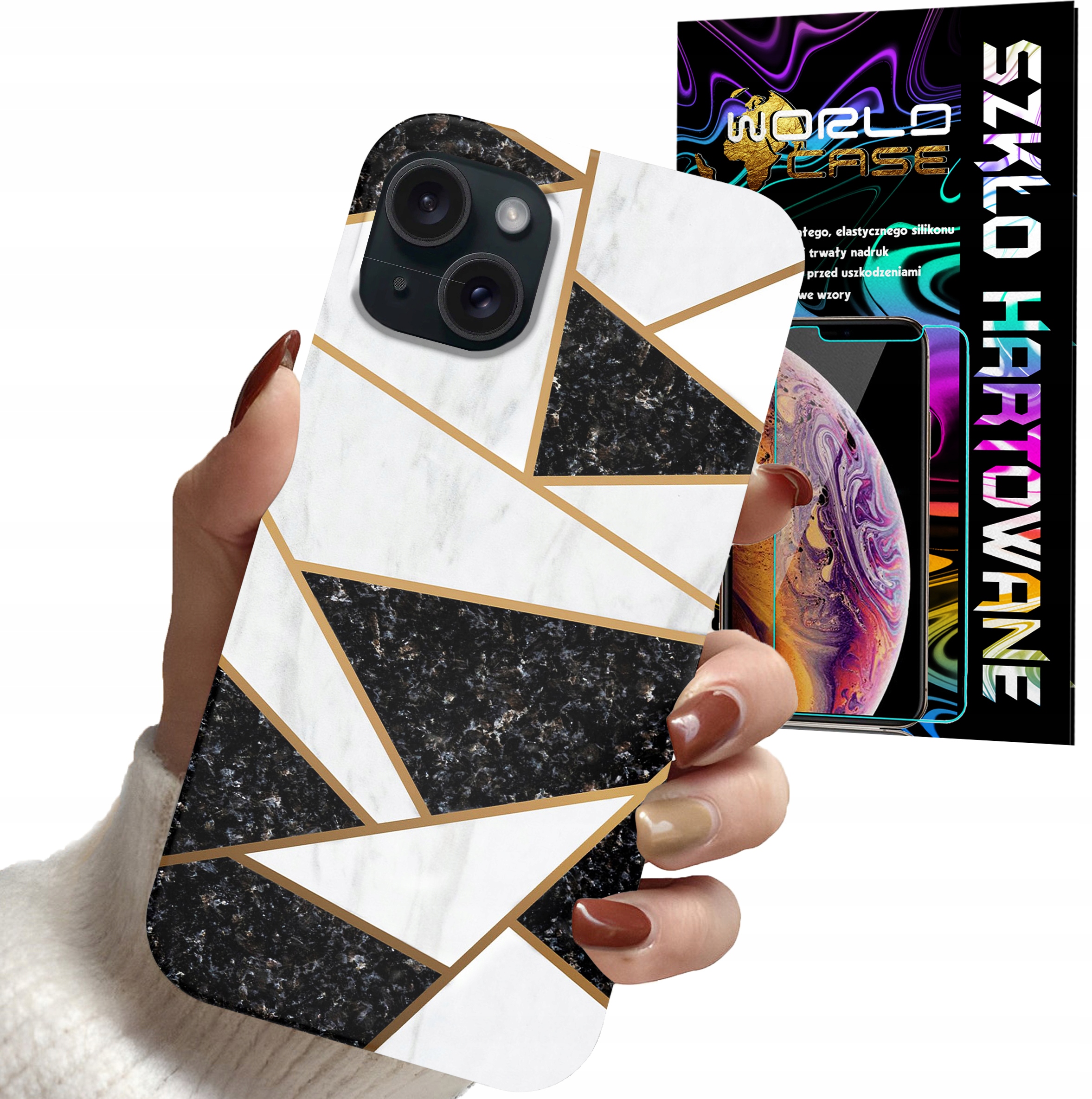 ETUI CASE DO IPHONE 14 - MARMUREK GEOMETRIA WZORY DLA KOBIET + SZKŁO