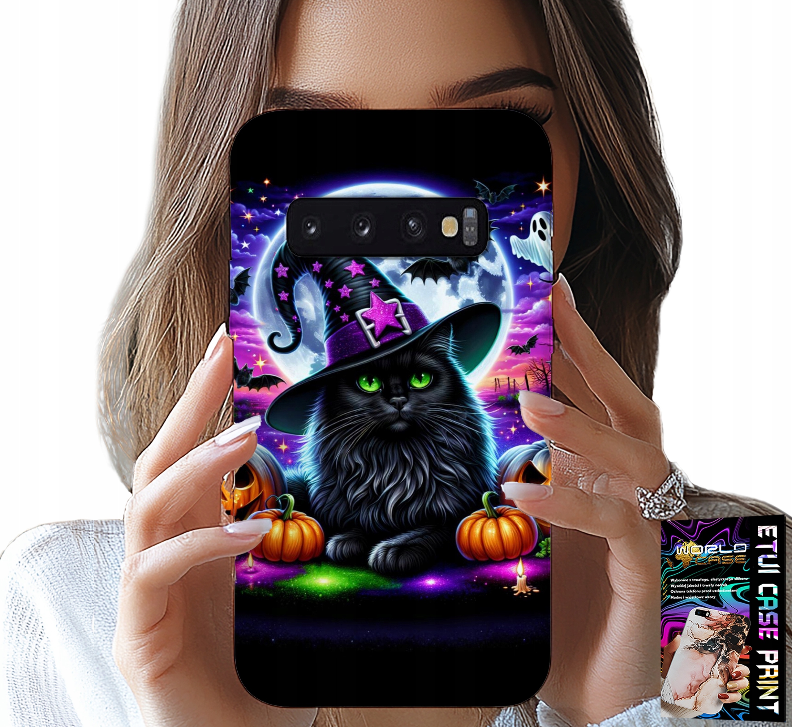 ETUI DO SAMSUNG GALAXY S10 - CZARNY KOTEK HALLOWEEN SALEM DYNIA WZORY