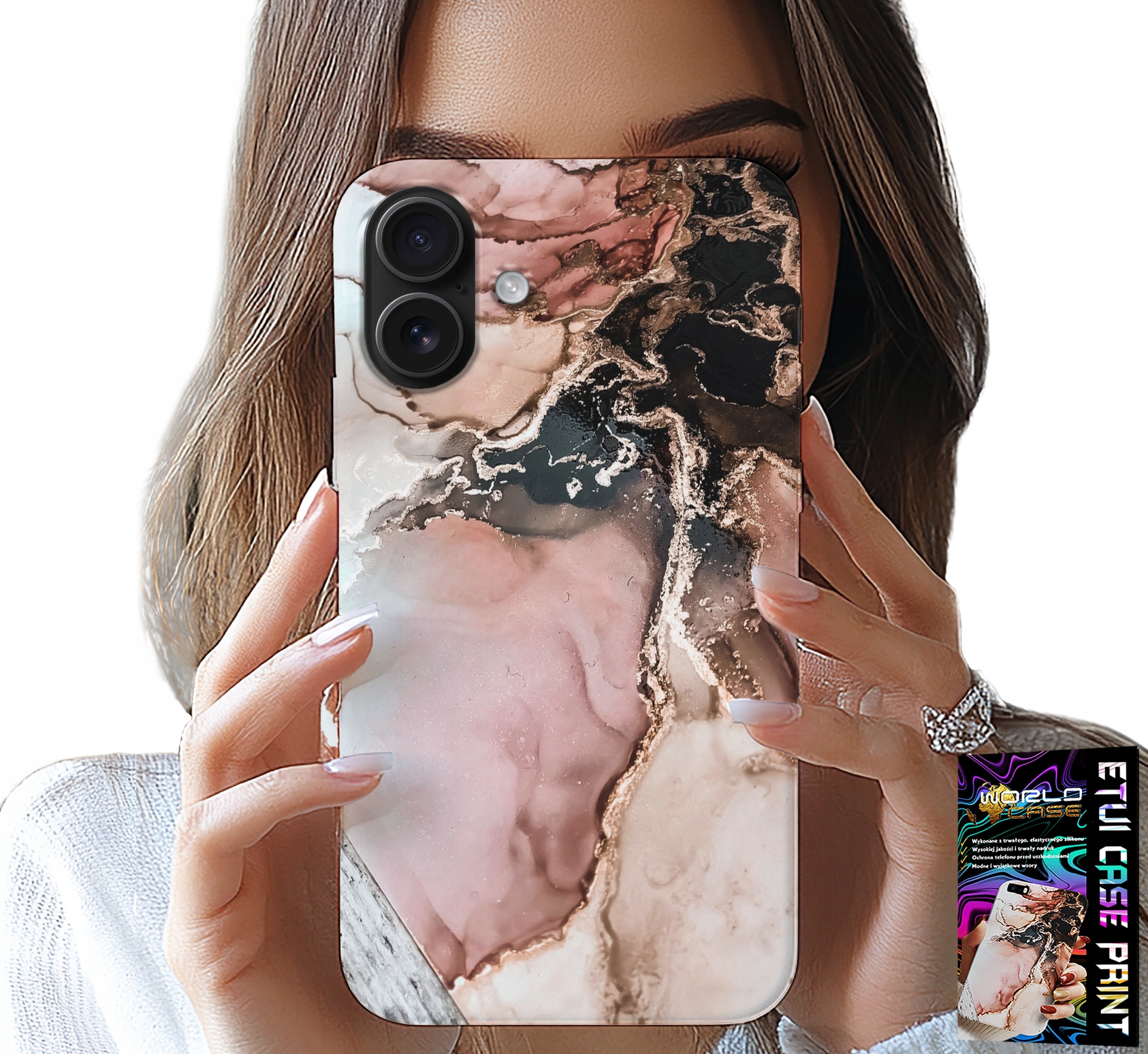 ETUI DO IPHONE 16 - ELEGANCKI MARMUREK MODNE WZORY + SZKŁO