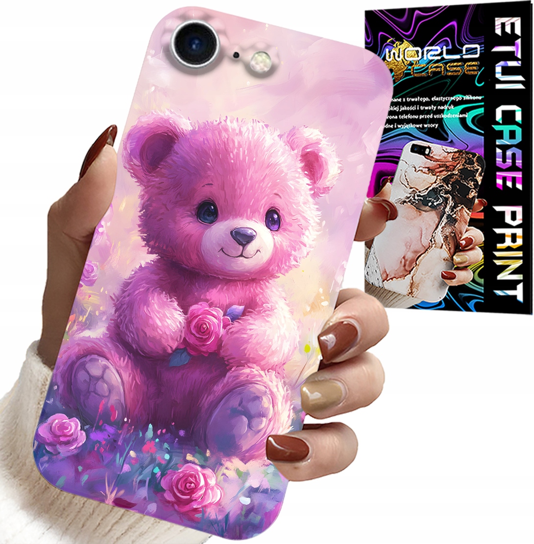 ETUI DO IPHONE 16e - SŁODKI MIŚ NA RÓŻOWYM TLE, CASE + SZKŁO