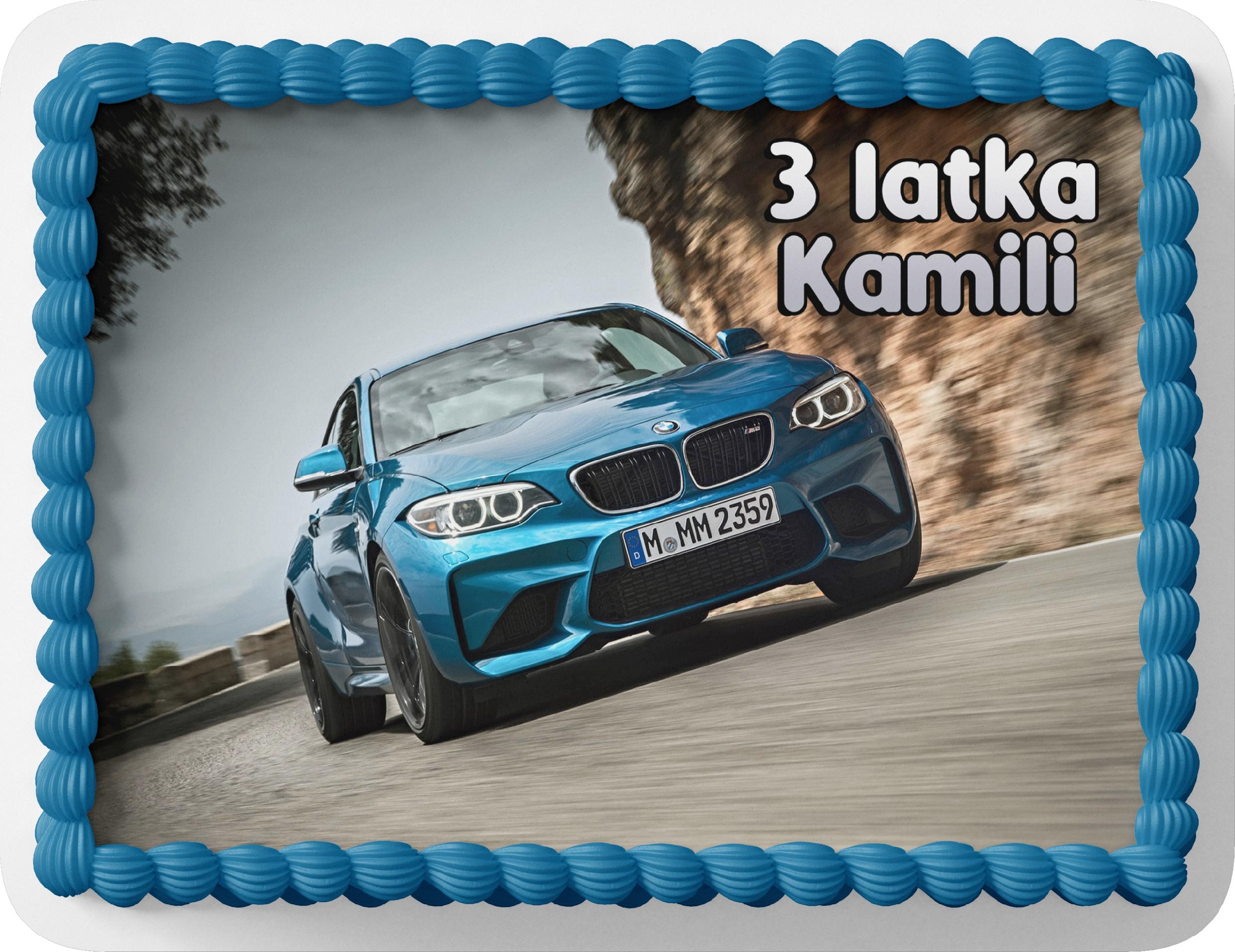 PROSTOKĄTNY OPŁATEK NA TORT A4 20x29CM - BMW SAMOCHODY + IMIĘ