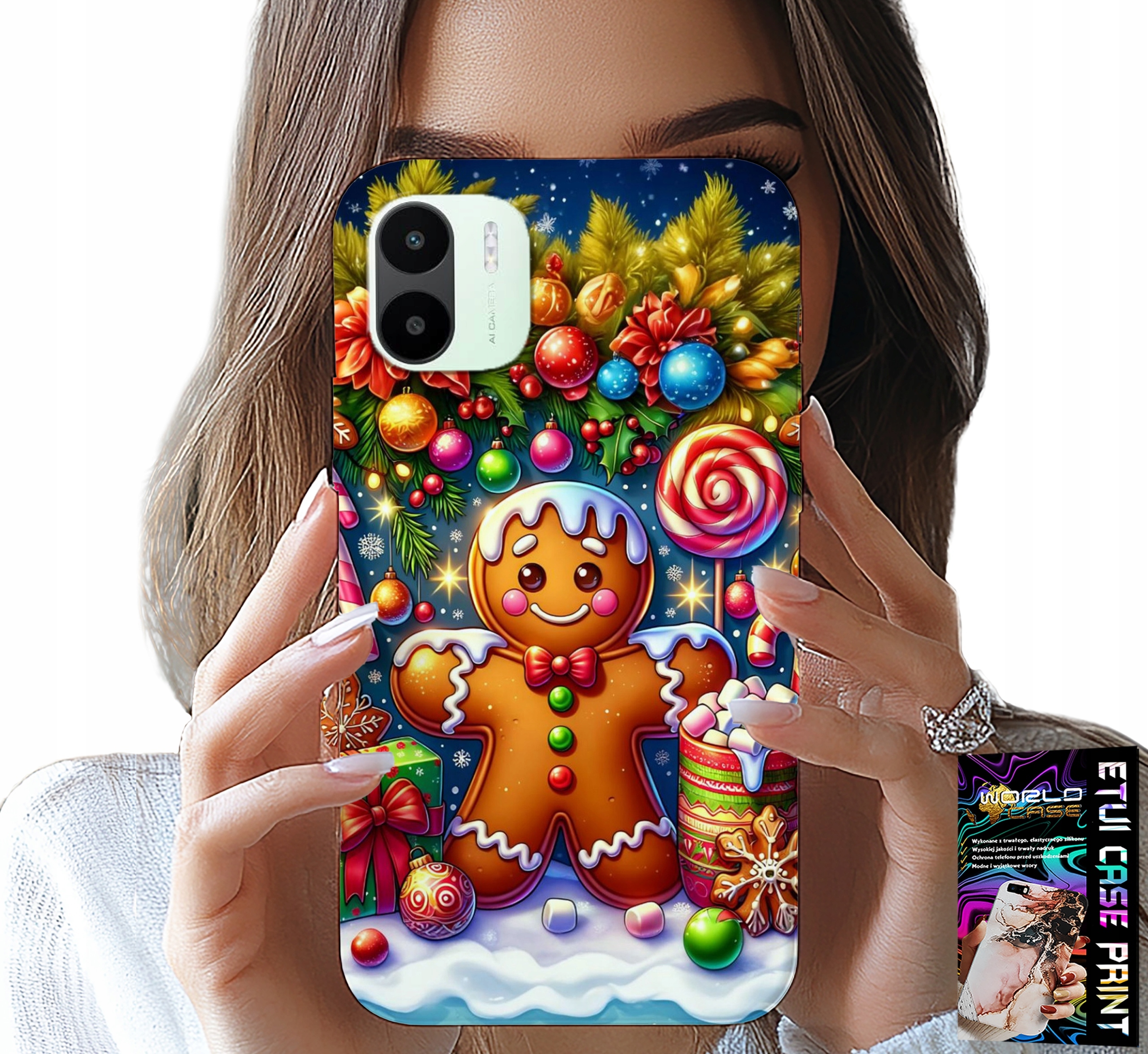 ETUI DO XIAOMI REDMI A1 - PIERNIK, CUKIERKOWE WZORY ŚWIĘTA + SZKŁO