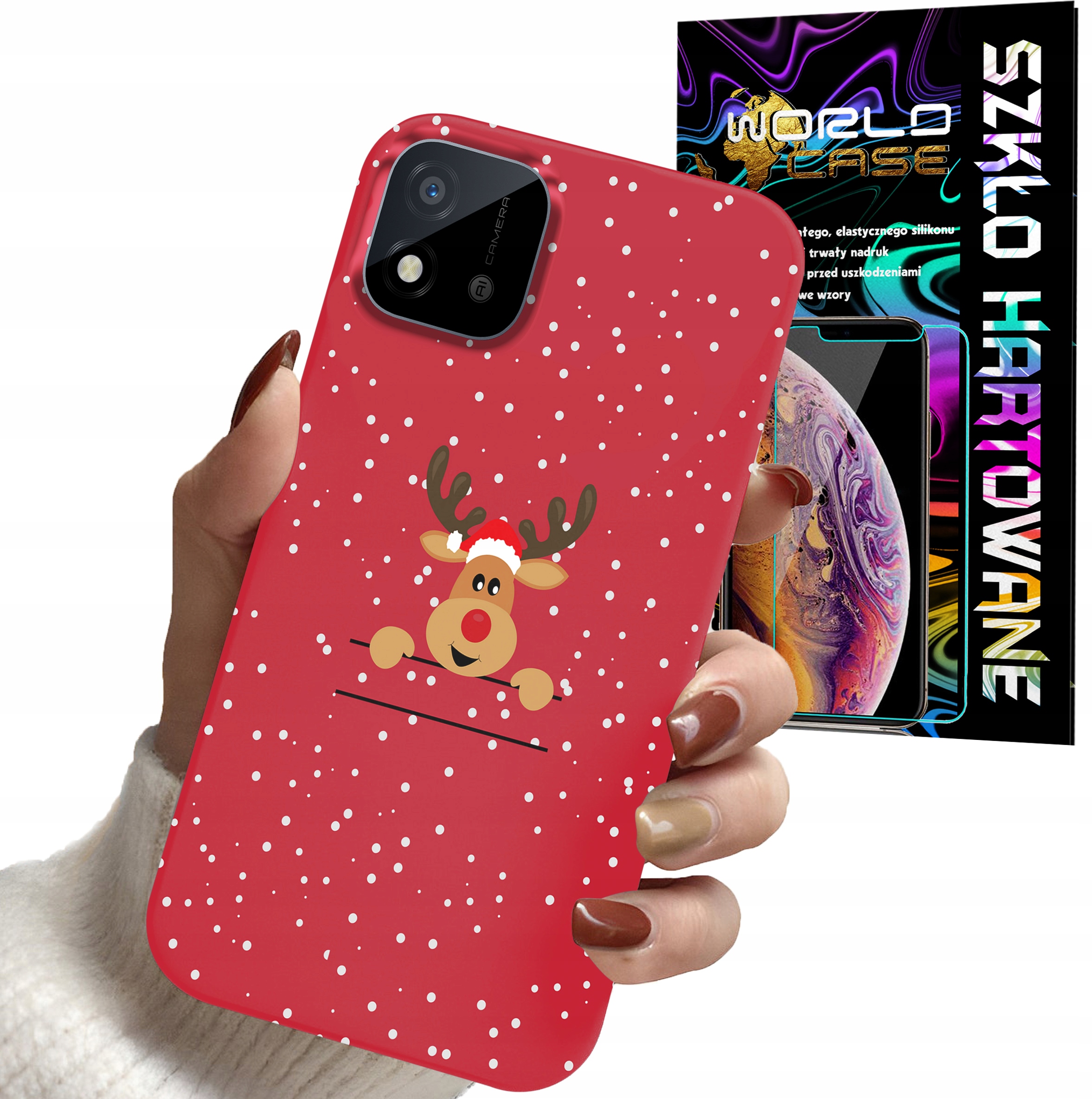 ETUI DO REALME C11 2021 - ŚWIĄTECZNE WZORY RENIFER PLECKI + SZKŁO