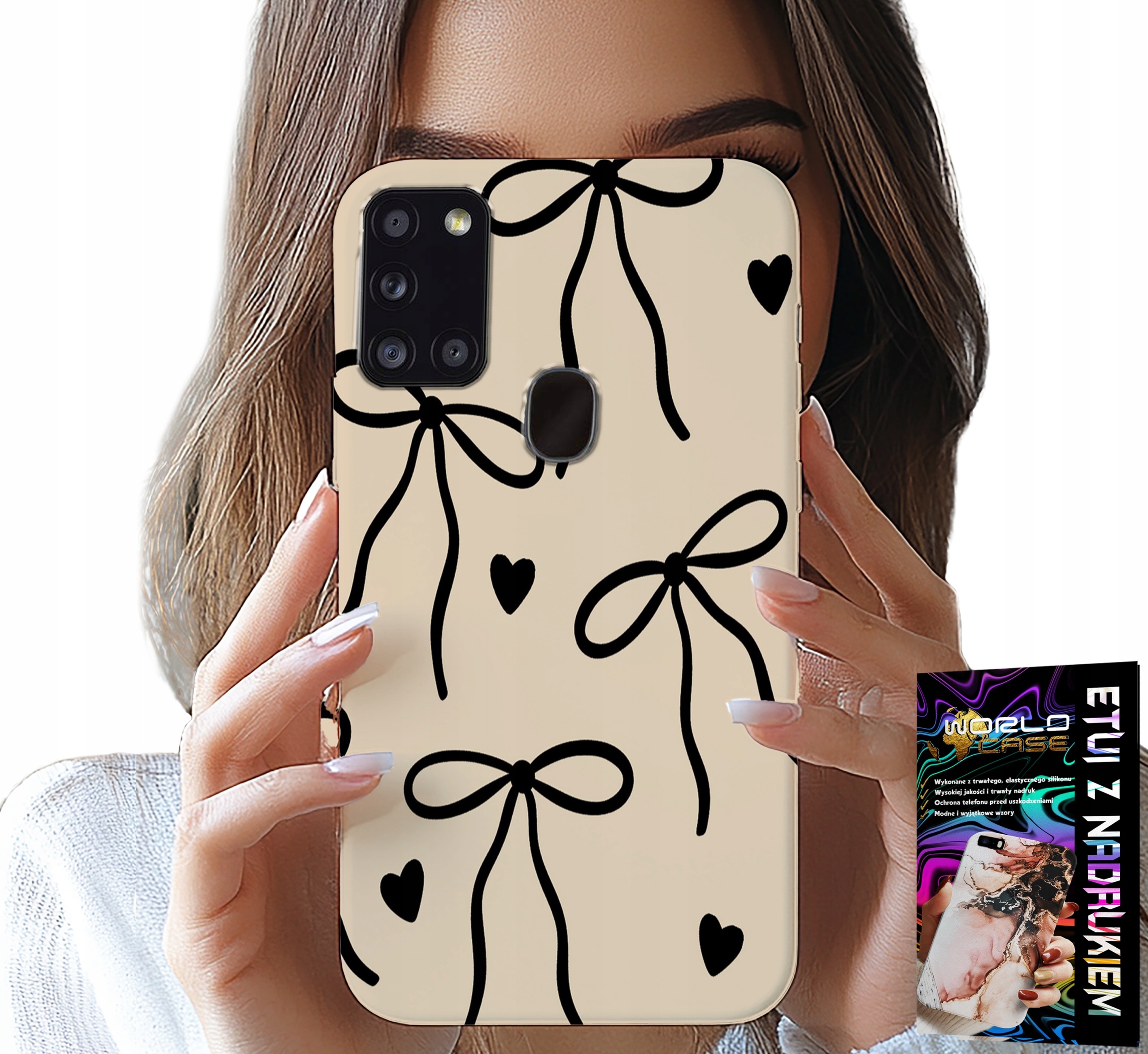 ETUI DO SAMSUNG GALAXY A21s - BEŻOWE KOKARDKI WSTĄŻKA MODNE WZORY