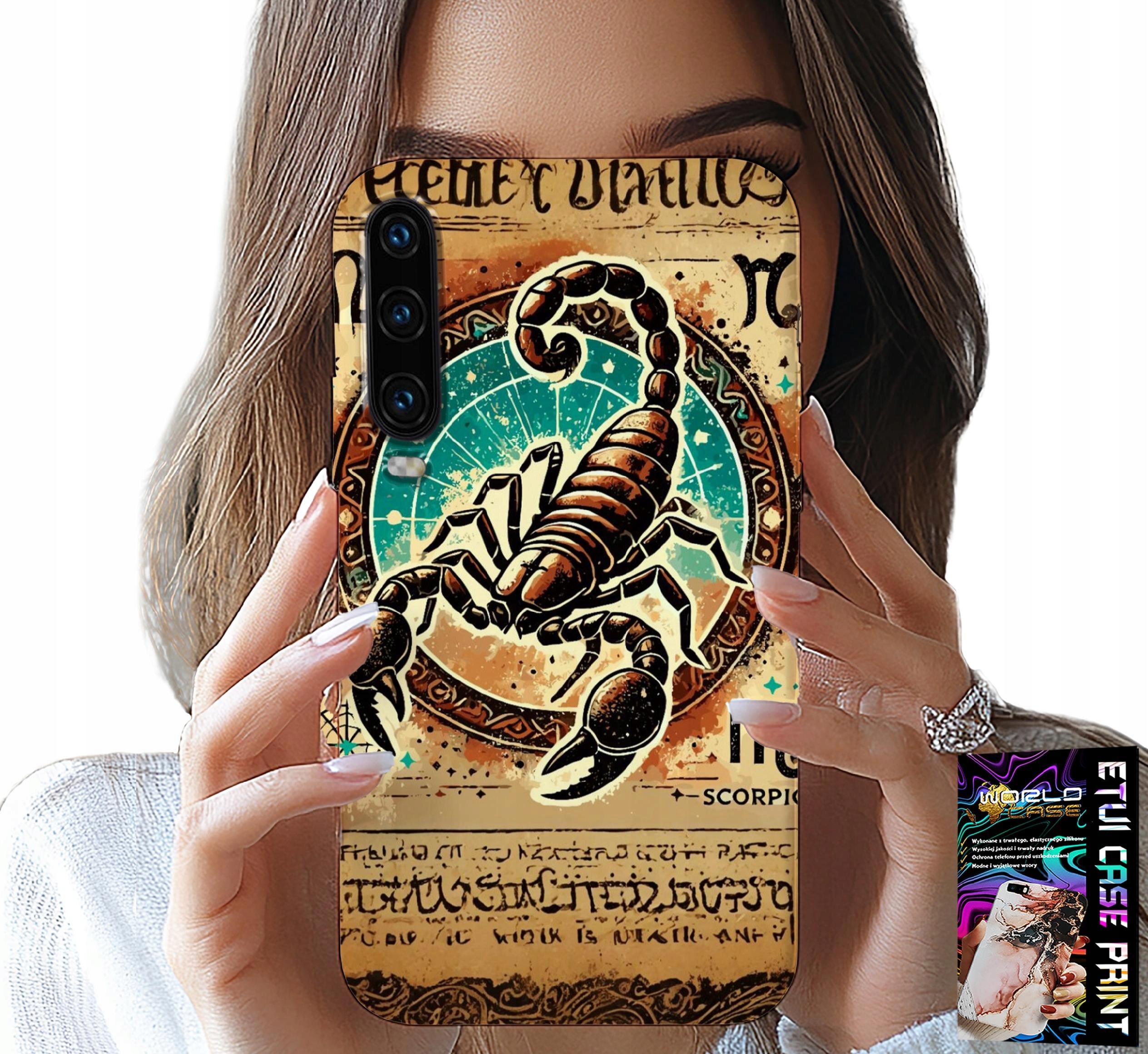ETUI DO HUAWEI P30 - SKORPION ZNAK ZODIAKU ASTRONOMIA + FOLIA