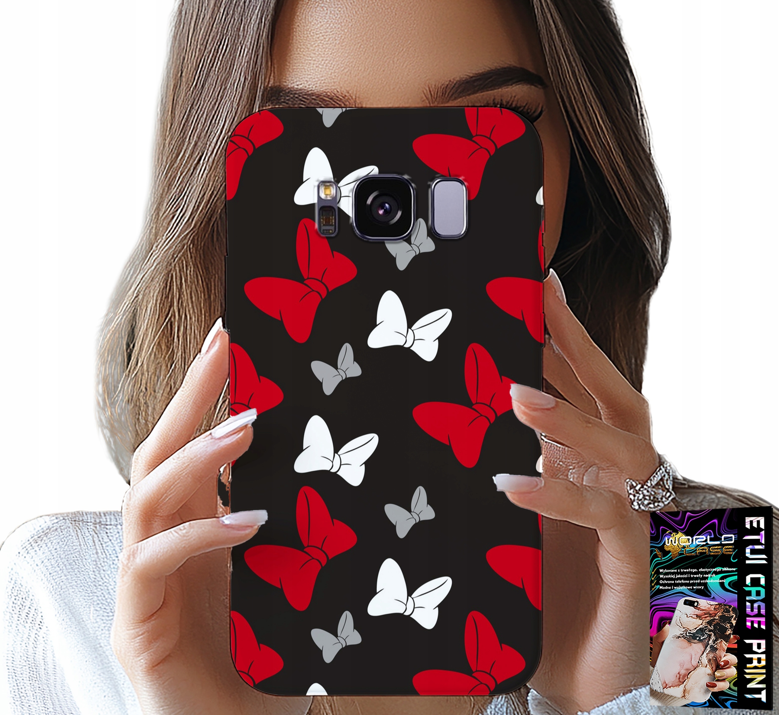 ETUI DO SAMSUNG GALAXY S8 - KOKARDKI CZERWONO BIAŁE MYSZKA, WZORY