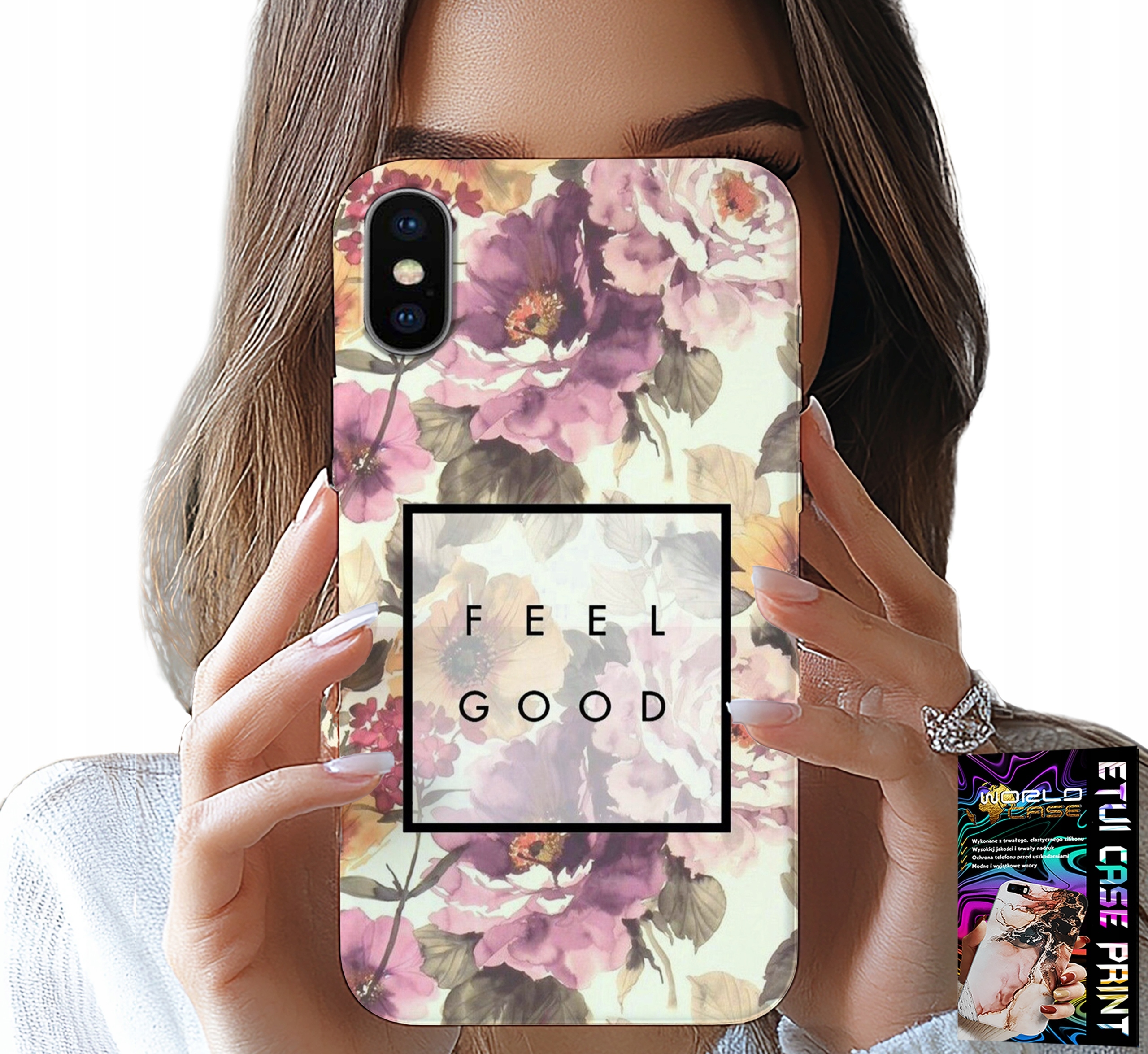 ETUI DO IPHONE X / XS - KWIATISTY WZÓR, MODNE DAMSKIE + SZKŁO