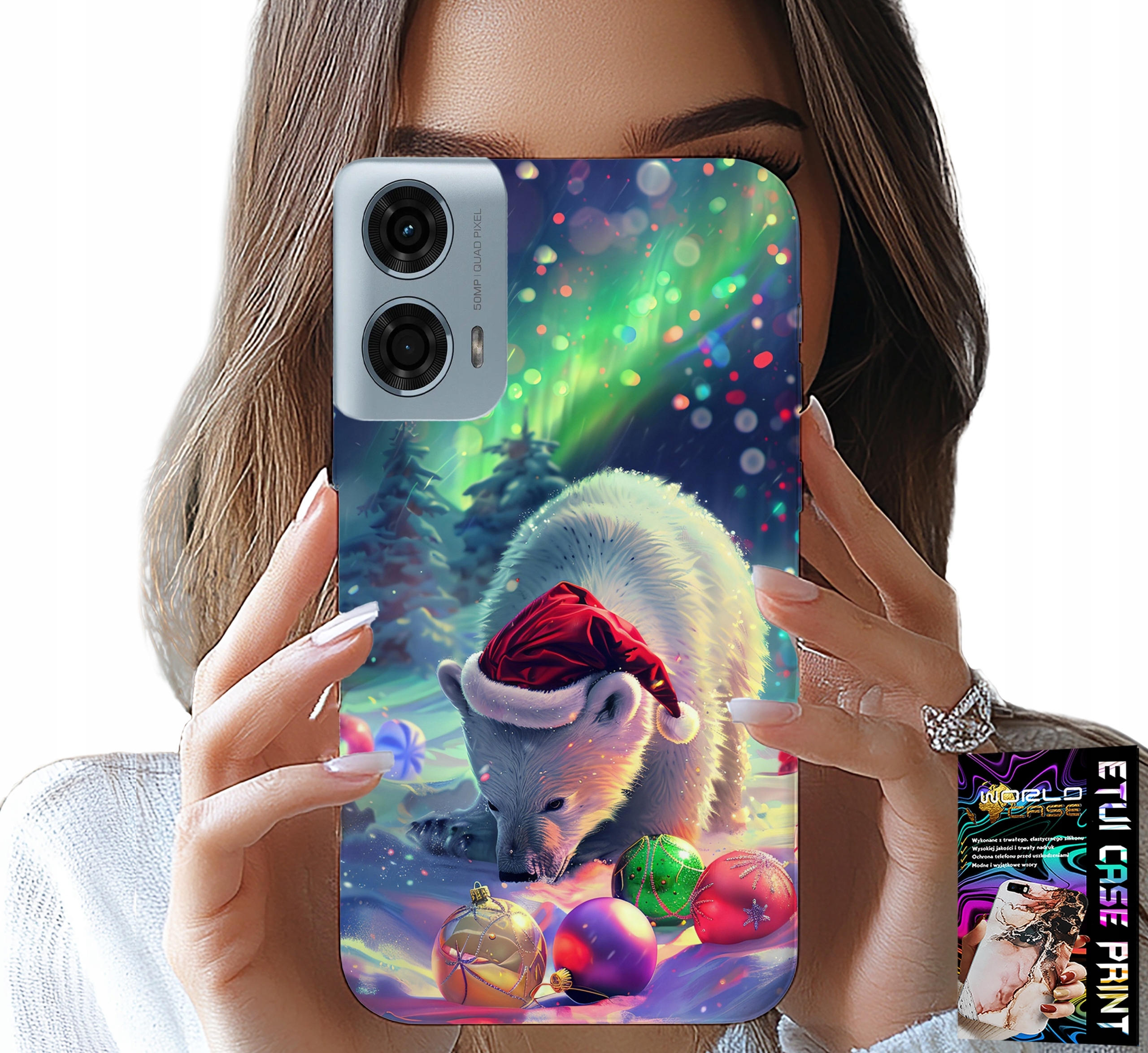 ETUI DO MOTOROLA G24 / G04 - ŚWIĄTECZNY NIEDŹWIEDŹ BOMBKI CASE +FOLIA