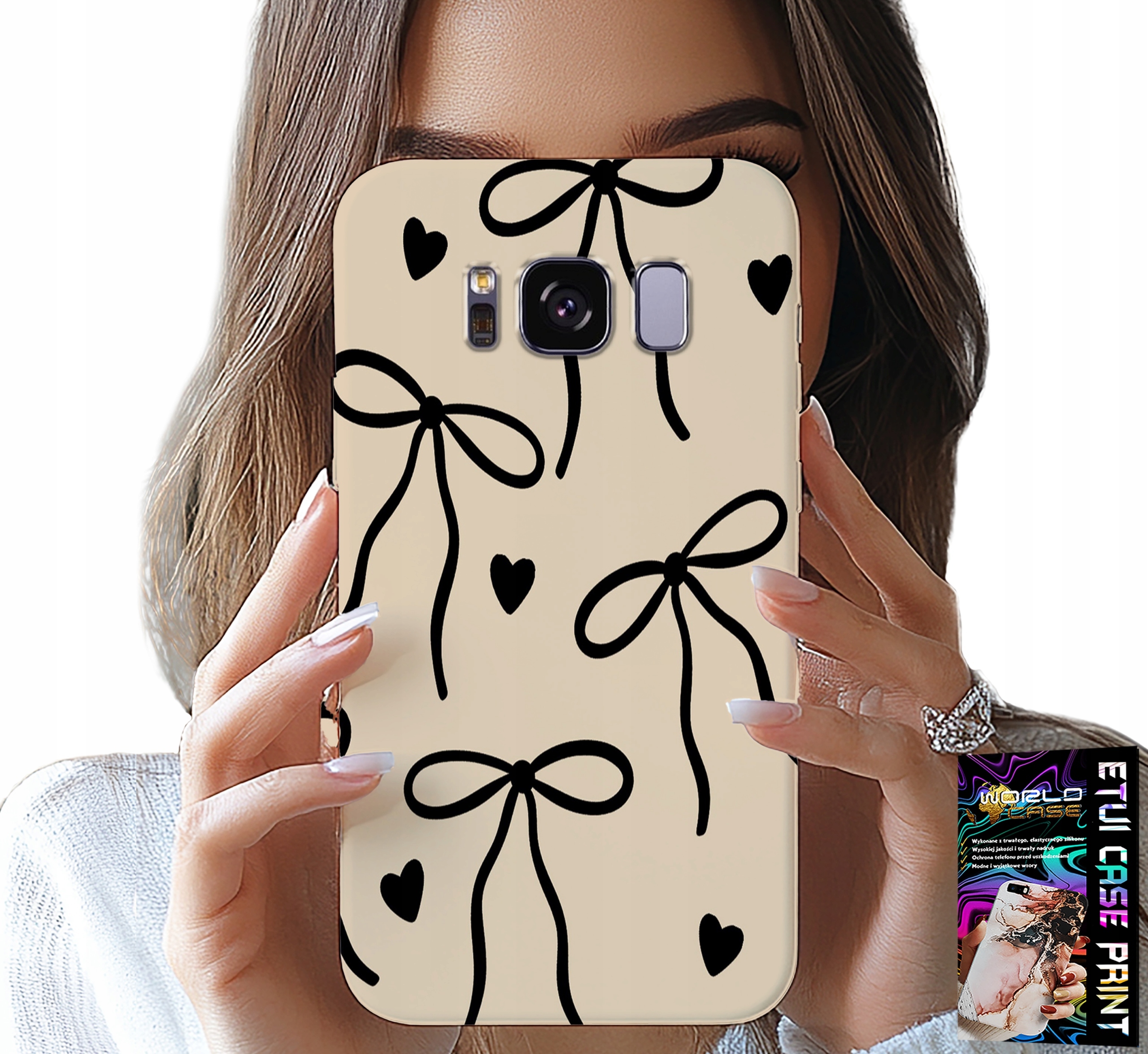 ETUI DO SAMSUNG GALAXY S8 - BEŻOWE KOKARDKI WSTĄŻKA MODNE WZORY