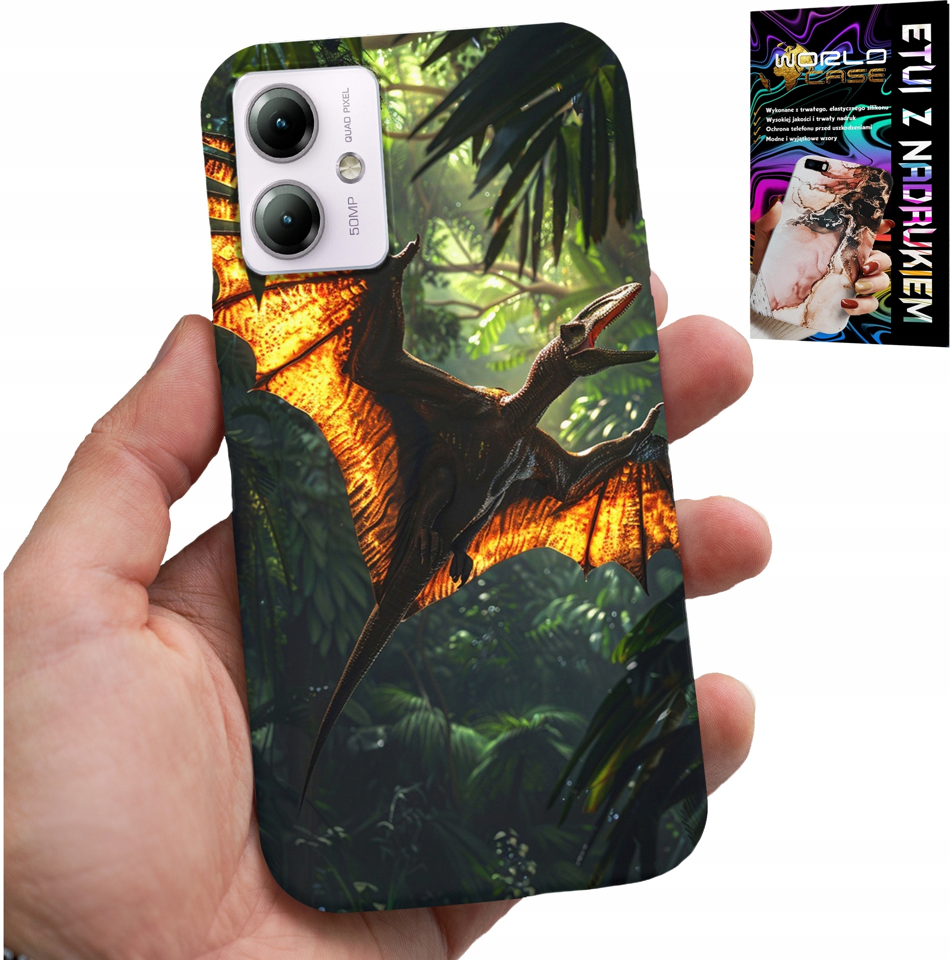 ETUI DO MOTOROLA MOTO G14 - DINO DINOZAUR PTERODAKTYL FUTERAŁ PLECKI