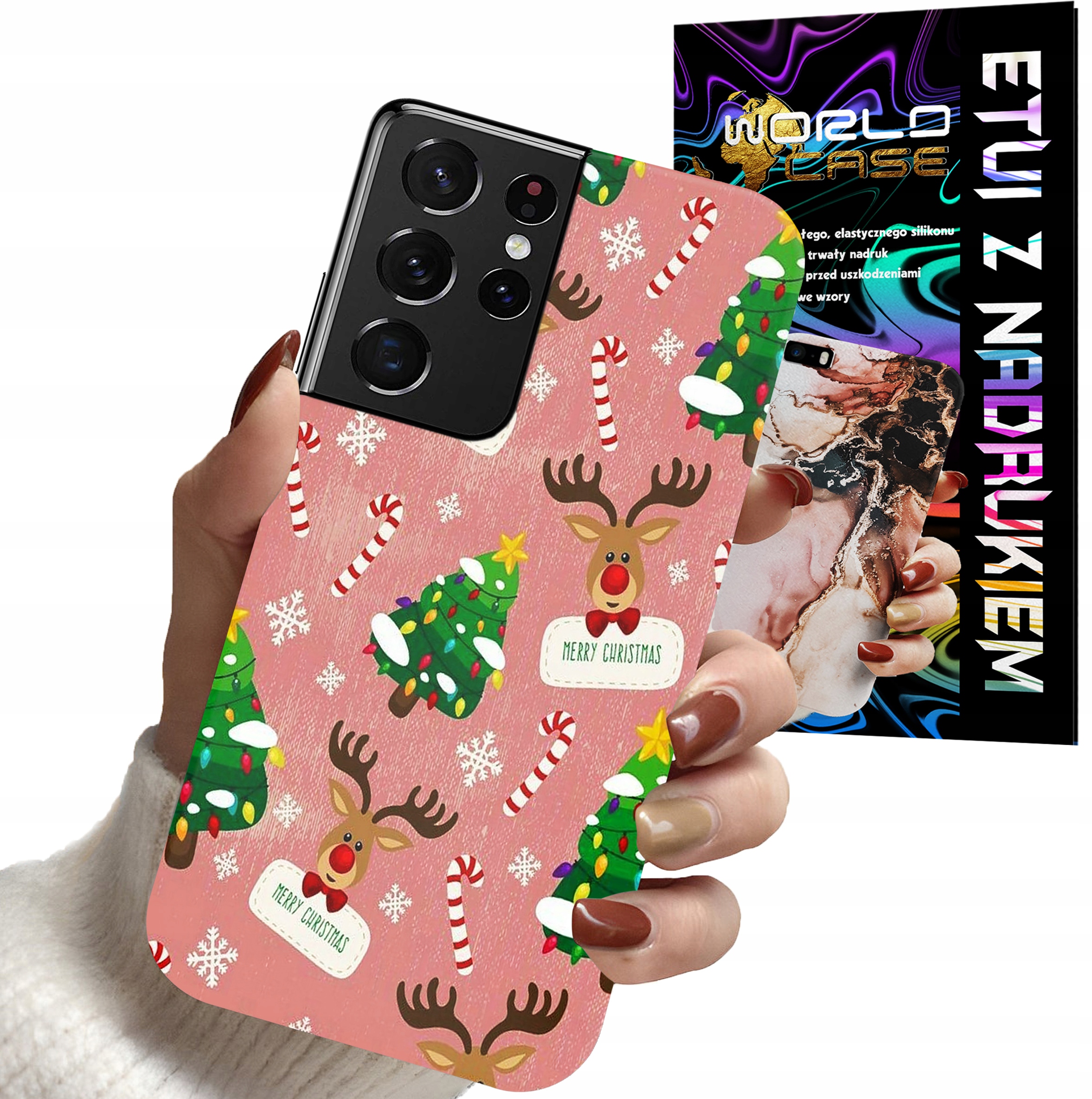 ETUI CASE DO SAMSUNG S21 ULTRA - ŚWIĄTECZNE WZORY NA ŚWIĘTA RENIFER CHOINKA