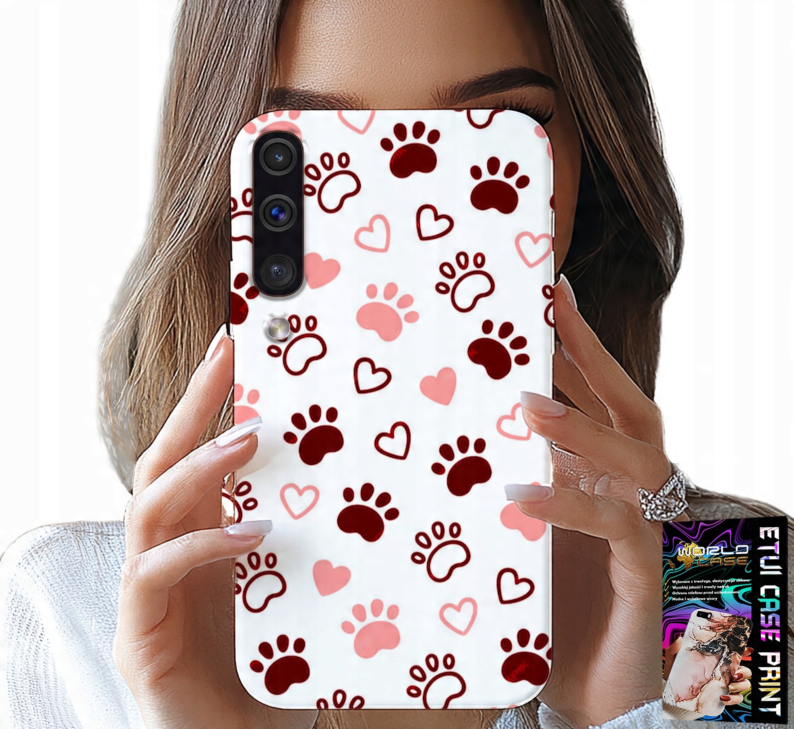 ETUI DO SAMSUNG GALAXY A70 - PSIE ŁAPKI NA BIAŁYM TLE, PIES, KOT, MIŚ