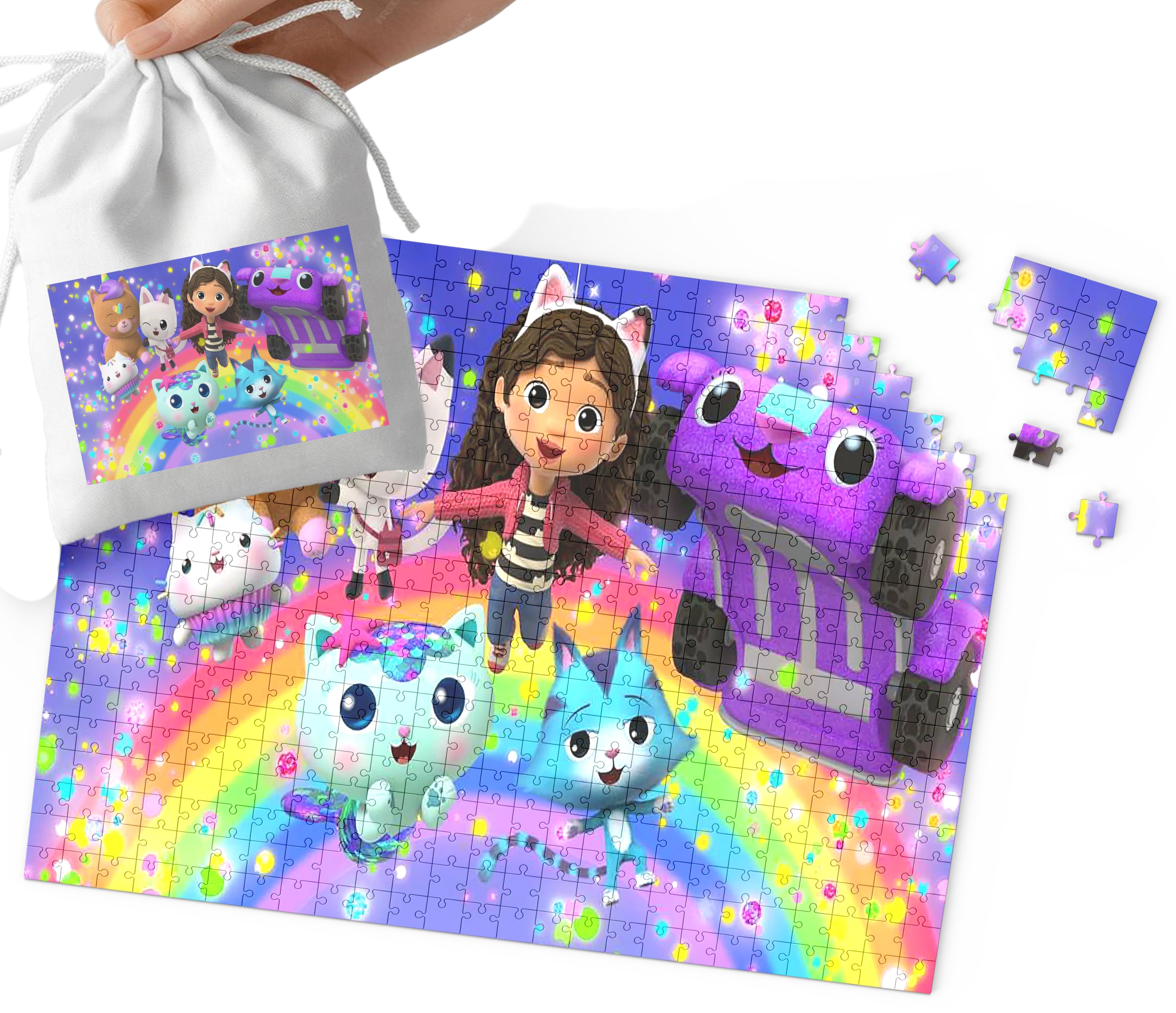 PUZZLE - KOCI DOMEK GABI WZORY Z BAJEK DLA DZIECI 120el + WORECZEK