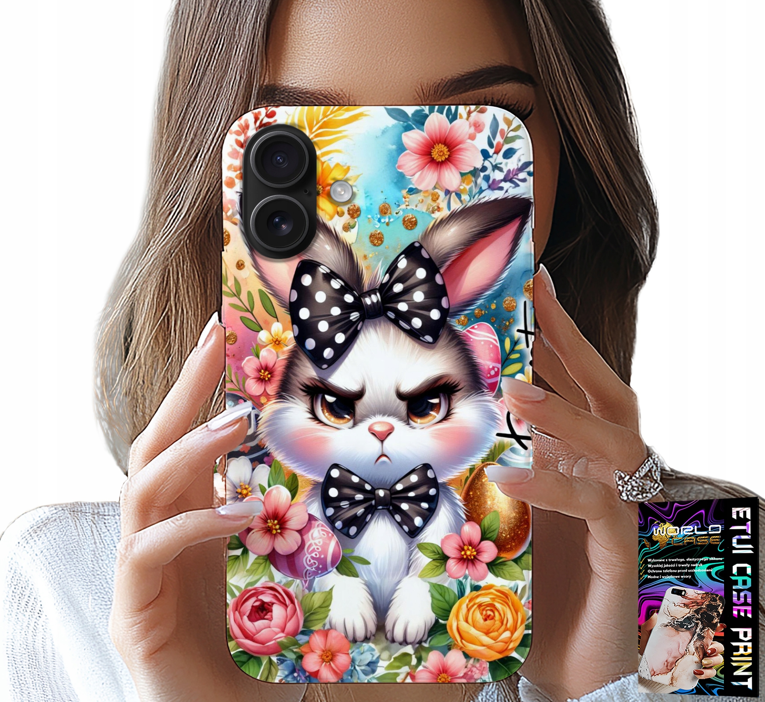 ETUI DO IPHONE 16 PLUS - KRÓLIK WIELKANOCNY, ZAJĄC, JAJKA + SZKŁO