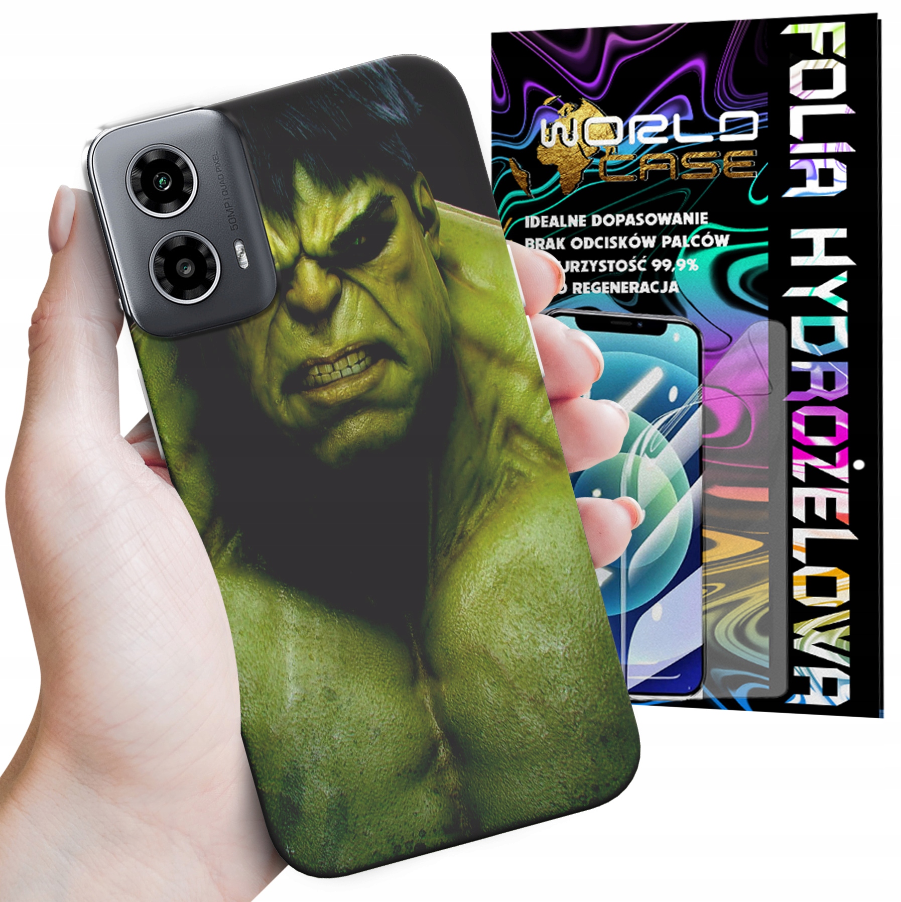 ETUI DO MOTOROLA MOTO G34 5G - HULK AVENGERS SPIDERMAN MARVEL + FOLIA