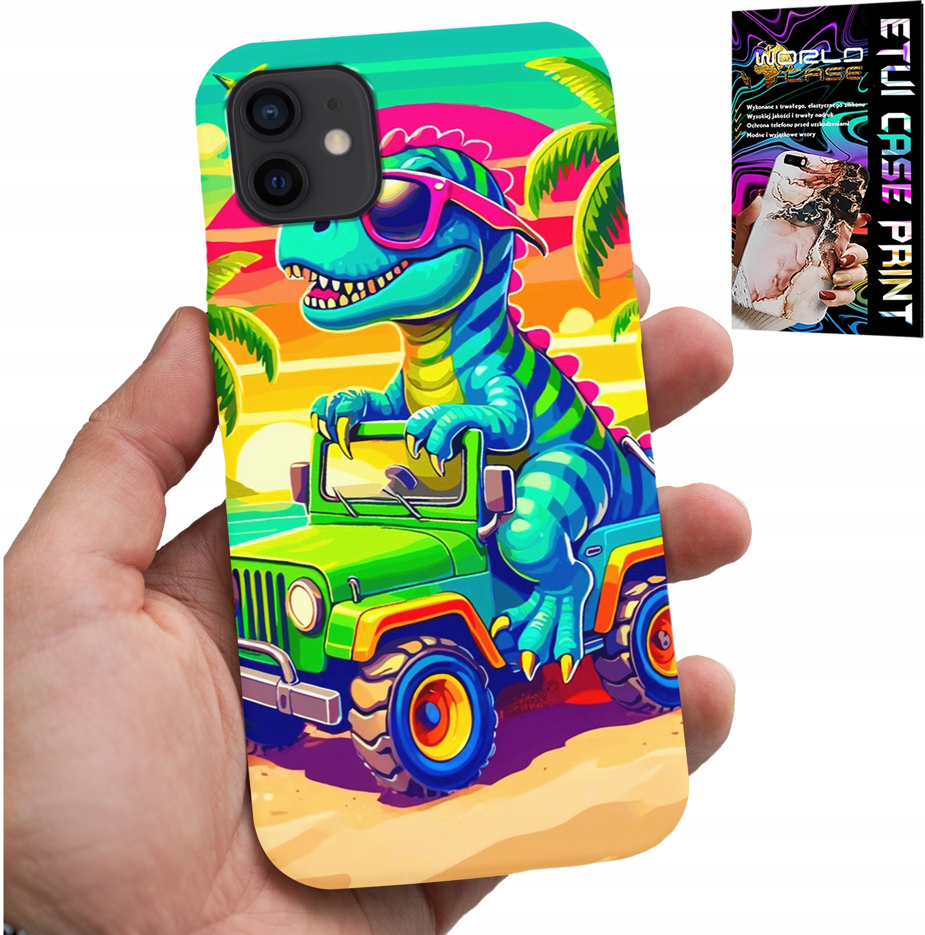 ETUI DO IPHONE 11 - DINOZAUR W CIĘŻARÓWCE WZORY DLA DZIECI