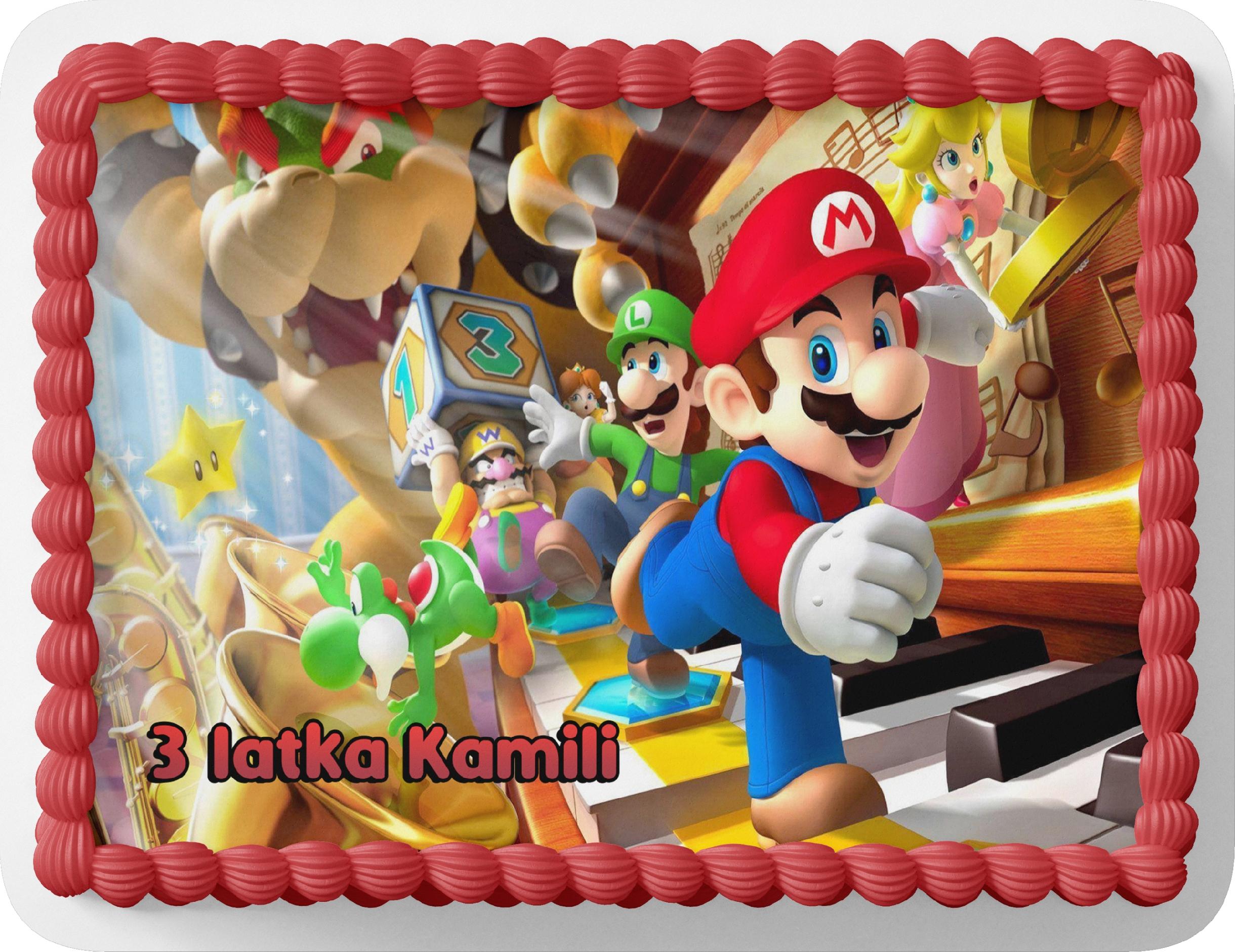 PROSTOKĄTNY OPŁATEK NA TORT A4 20x29CM - SUPER MARIO BROS + IMIĘ