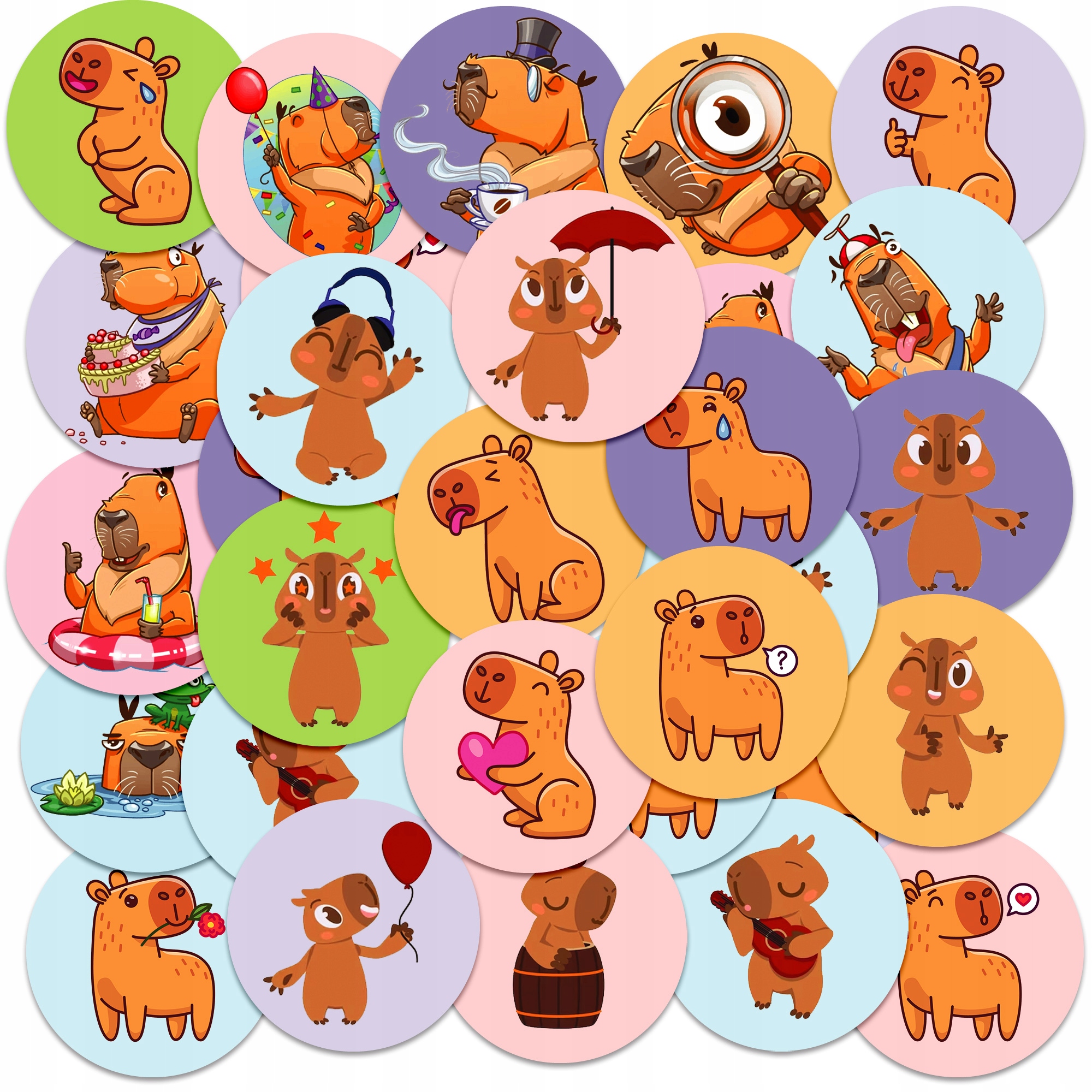 NAKLEJKI NA ZESZYT NALEPKA Z POSTACIAMI KÓŁKO KAPIBARA ZWIERZE WZORY 23EL