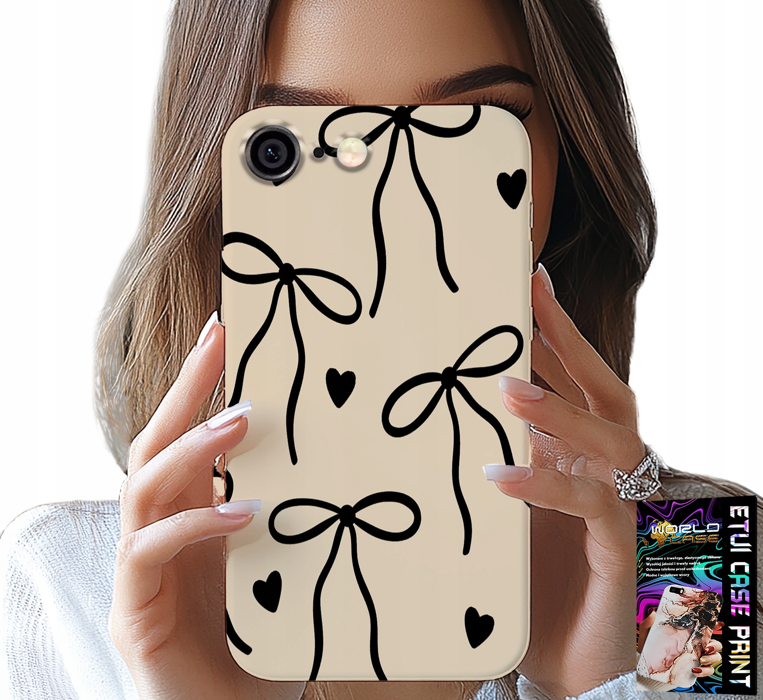 ETUI DO IPHONE ( 6 PLUS ) - BEŻOWE KOKARDKI WSTĄŻKA MODNE WZORY