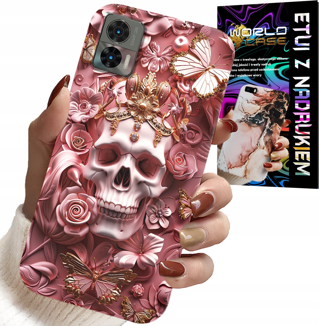 ETUI DO MOTOROLA EDGE 30 NEO - KOBIECE, MODNE WZORY, CZASZKA W RÓŻE