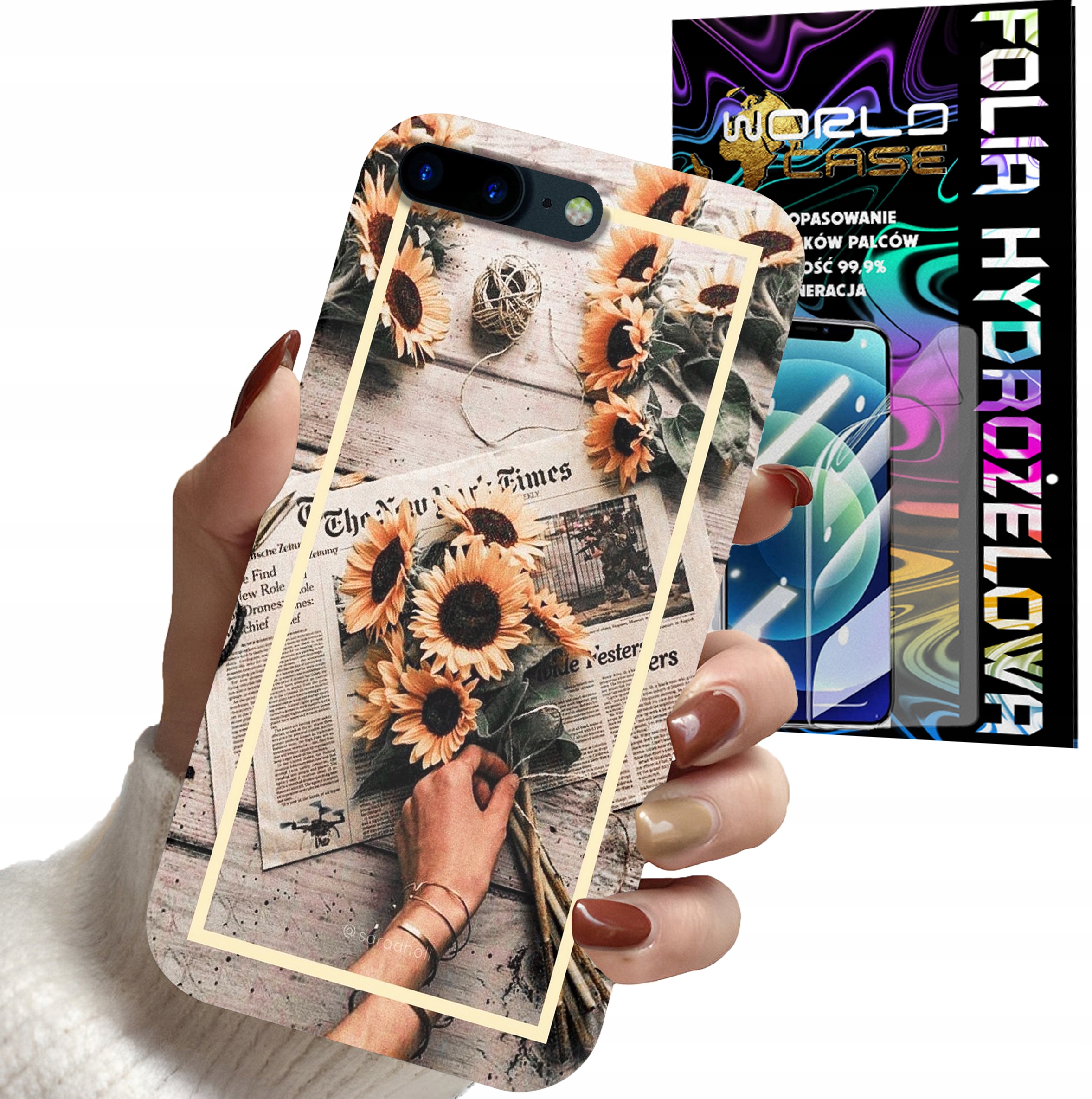 ETUI CASE DO IPHONE 7 8 PLUS - SŁONECZNIK KWIATY DLA KOBIET PLECKI + FOLIA