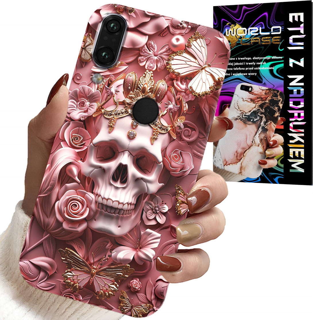 ETUI DO HUAWEI P SMART 2019 - KOBIECE, MODNE WZORY, CZASZKA W RÓŻE