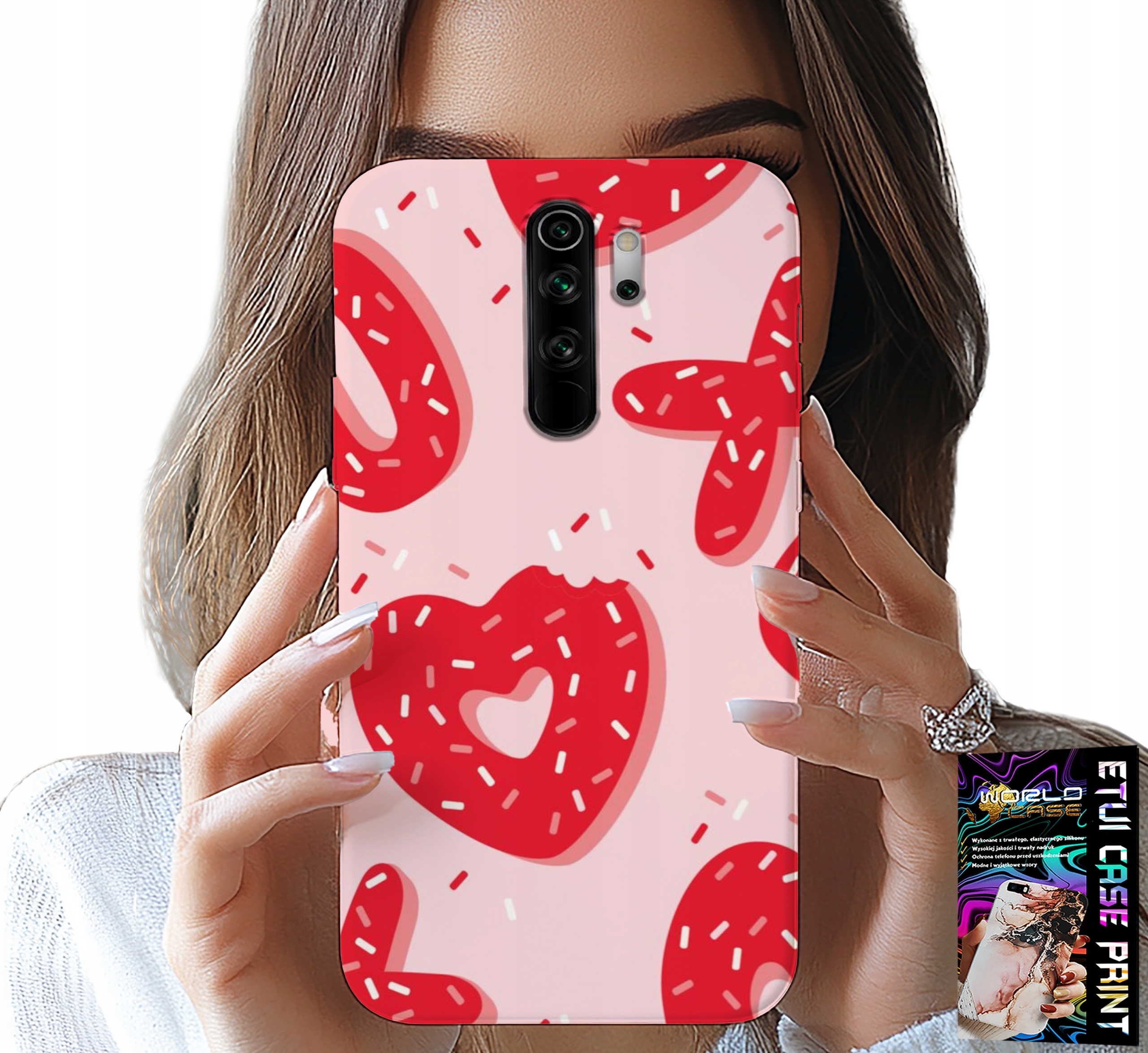 ETUI DO XIAOMI REDMI 9 - KOBIECE, MODNE WZORY XOXO SERCE + SZKŁO