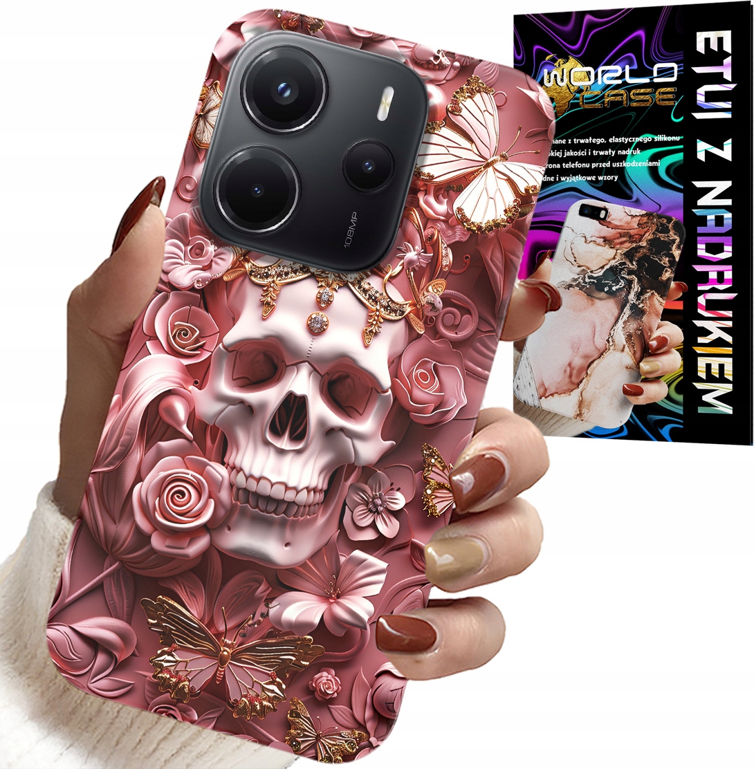 ETUI DO XIAOMI NOTE 14 4G - KOBIECE, MODNE WZORY, CZASZKA W RÓŻE